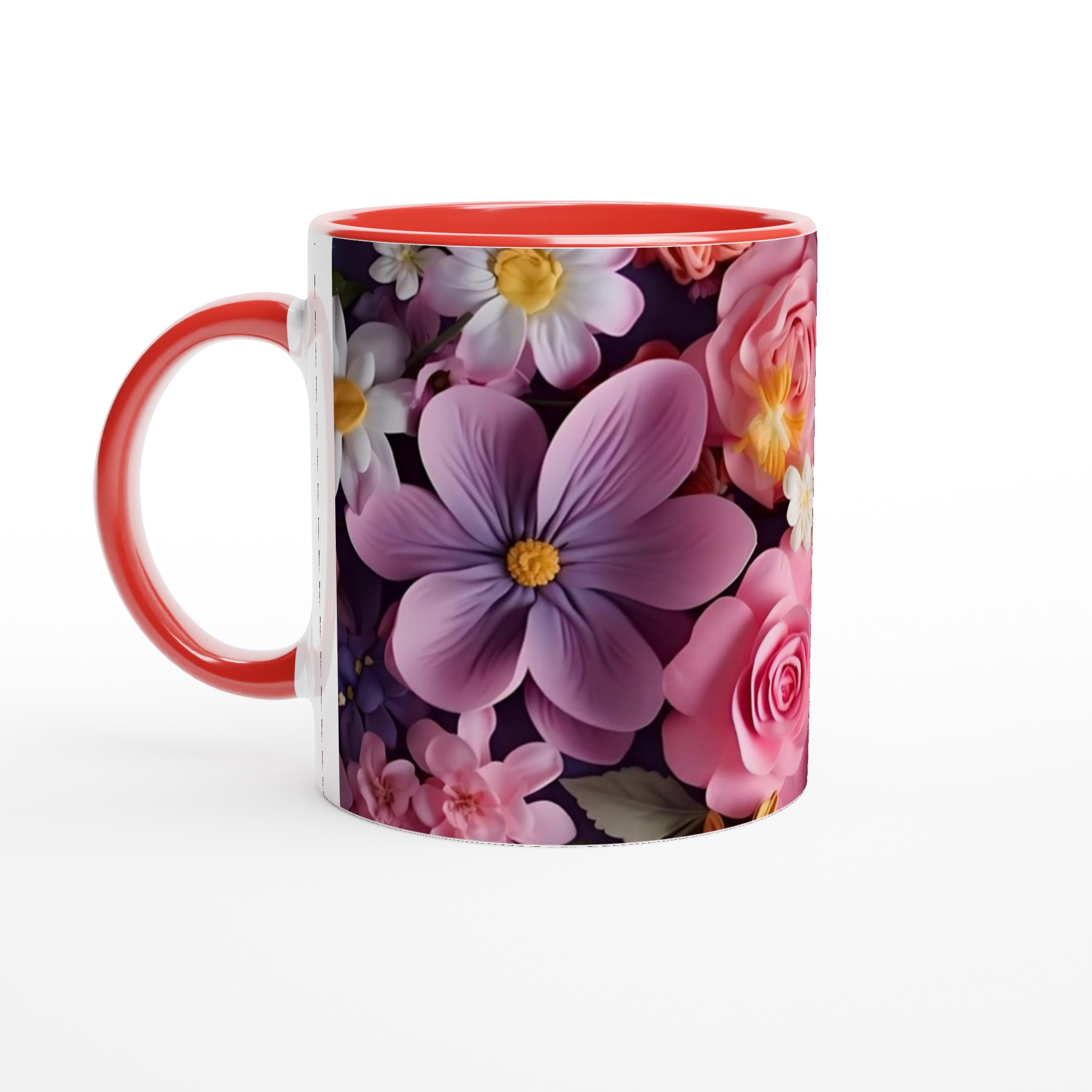 Vit 11oz keramisk mugg med blomsterdesign – välj bland sju livfulla färger 5 d674fa14-9895-4303-84b8-6b3594e07d99