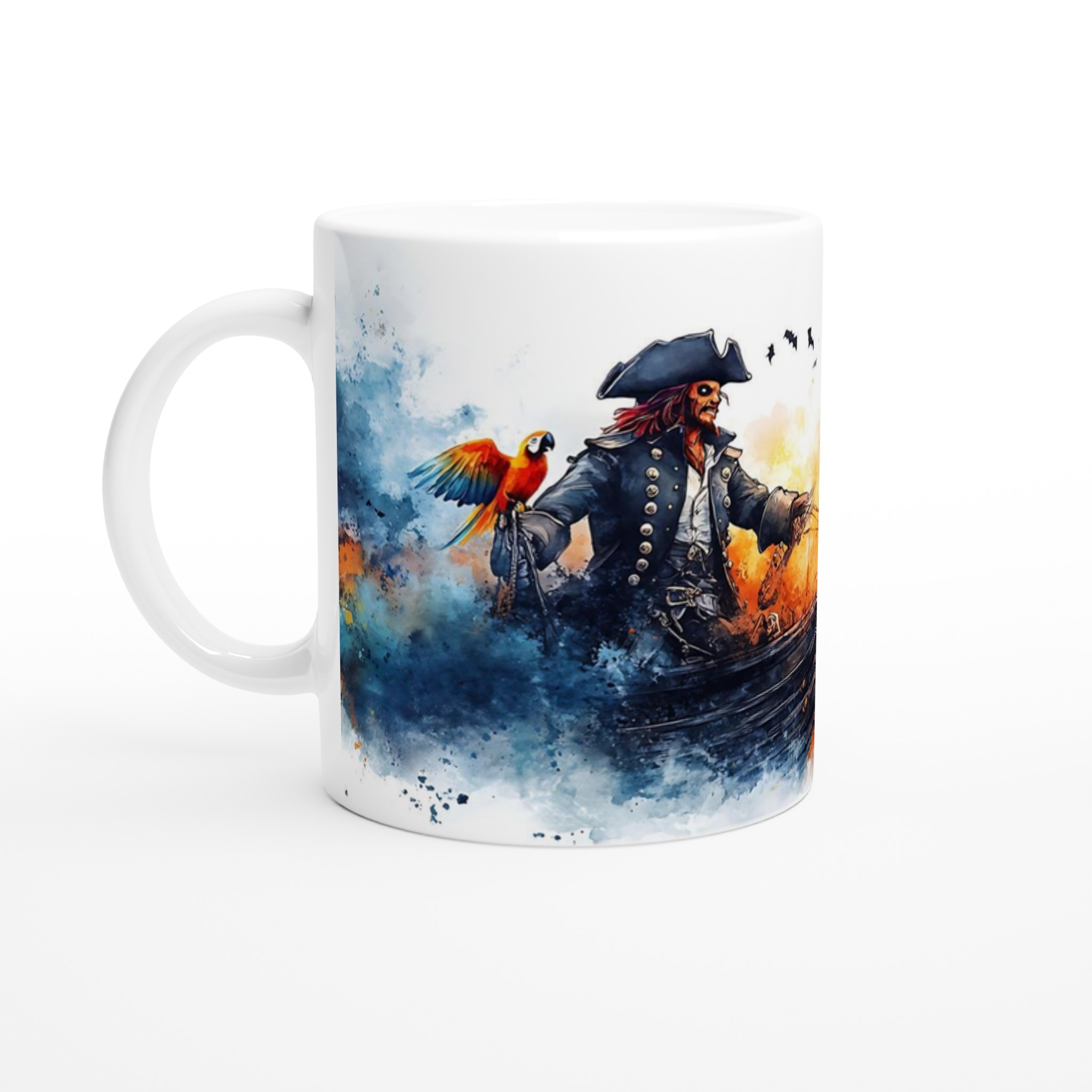 Piratmugg – Äventyrlig Vattenfärgsskäppare med Papegoja – 11oz Keramisk Mugg i Valfri Färg 1 d690b8a5-fbc0-4360-94da-ae432eb4e817