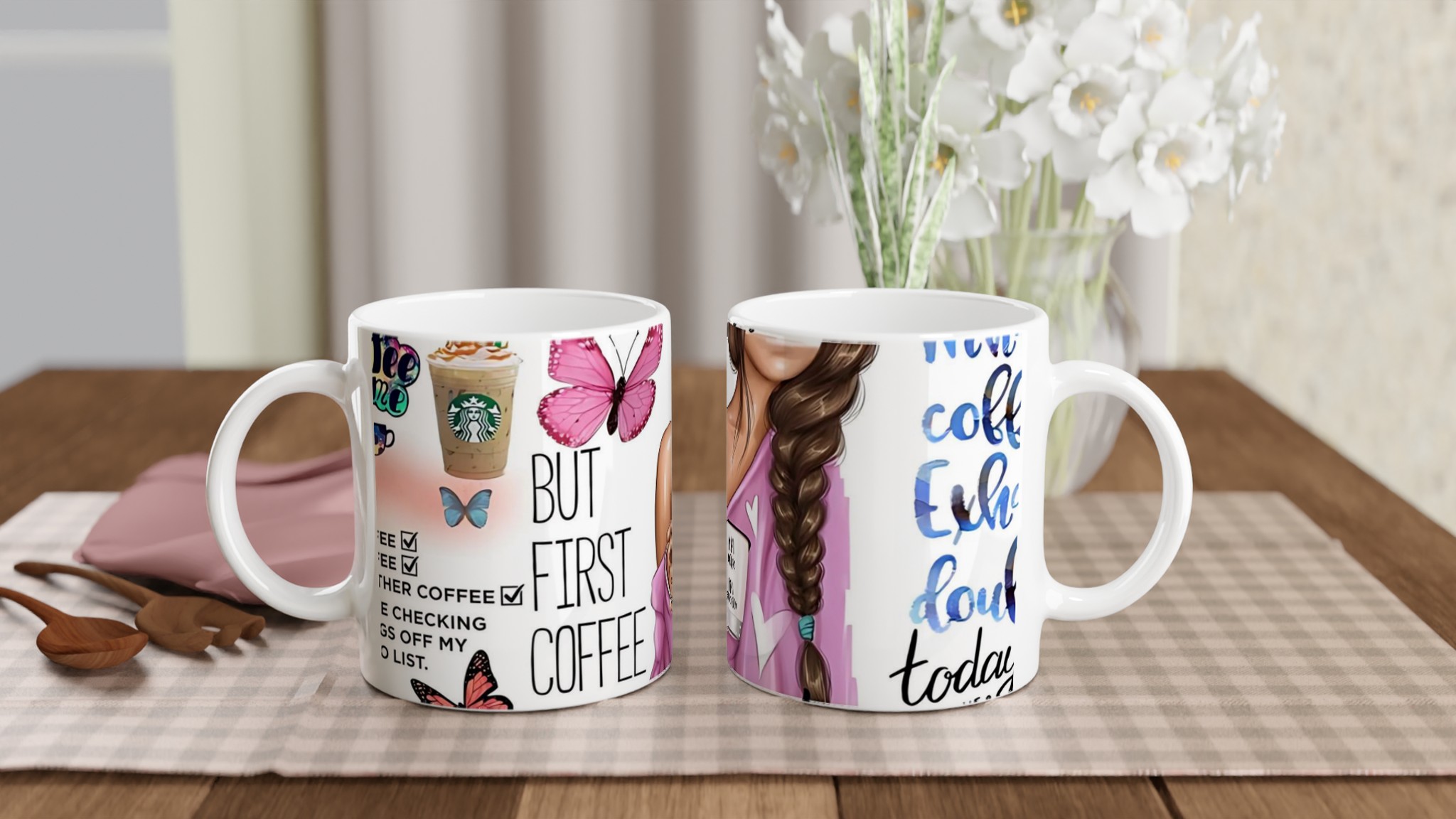 Vit 11oz keramisk mugg med personligt kaffemotiv i mjuka pasteller 10 d697257c-7a17-4ee4-873d-b2175a475a3e