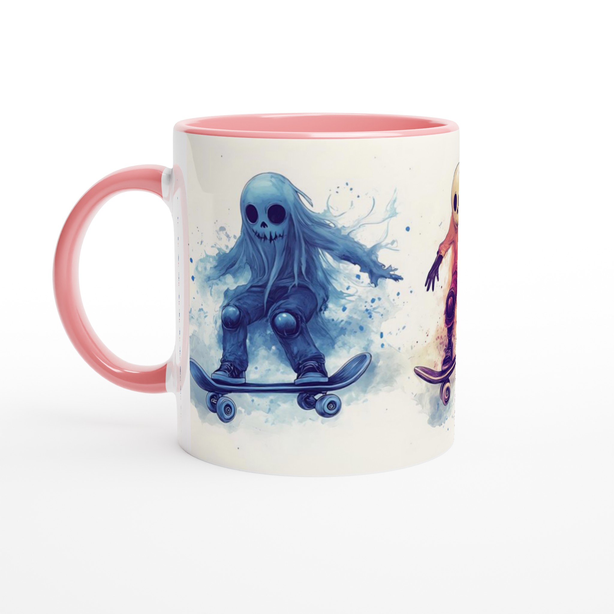 Skate Ghost Watercolor Mug - Spooky Skater Design in Vibrant Hues, 11oz Keramisk Mugg 6 d6a9f079-1661-45b8-8d04-3fd3f4439eb3