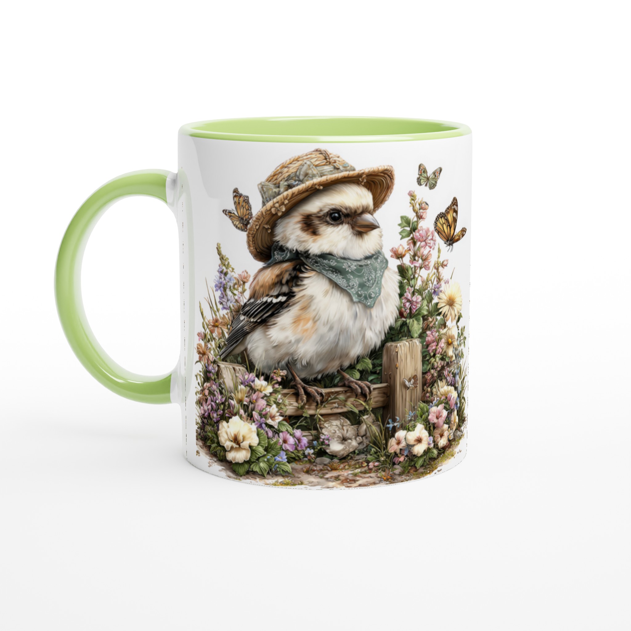 Vit 11oz keramisk mugg med charmig fågelhatt och blomsterdesign – välj din favoritfärg 7 d6d8839e-5c1a-429a-85bd-0e2eec8872e6