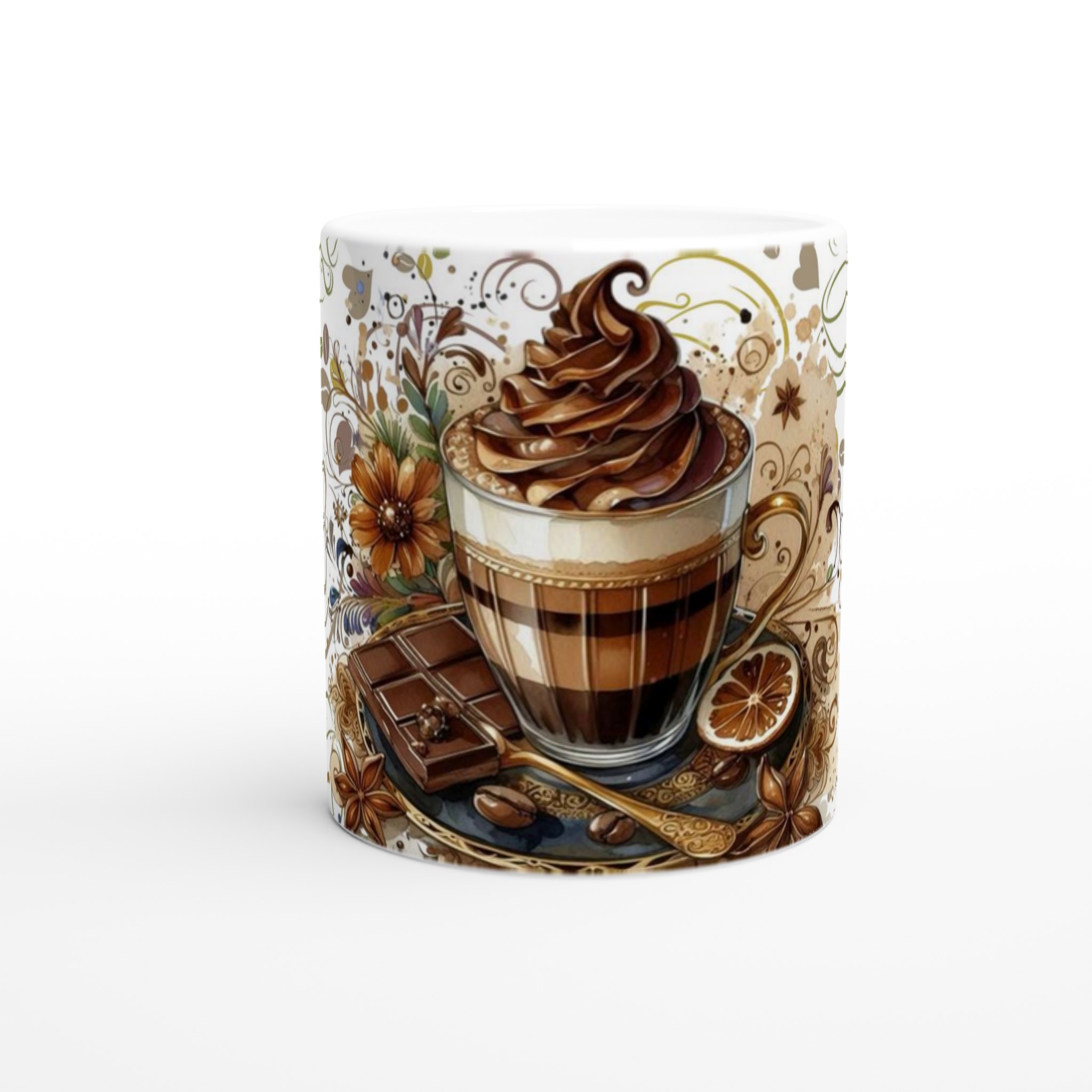 Vit 11oz keramisk mugg med elegant kaffemotiv i varma jordtoner – välj din favoritfärg 8 d6fc8c37-248d-4a07-b8a9-f4adb8c09130