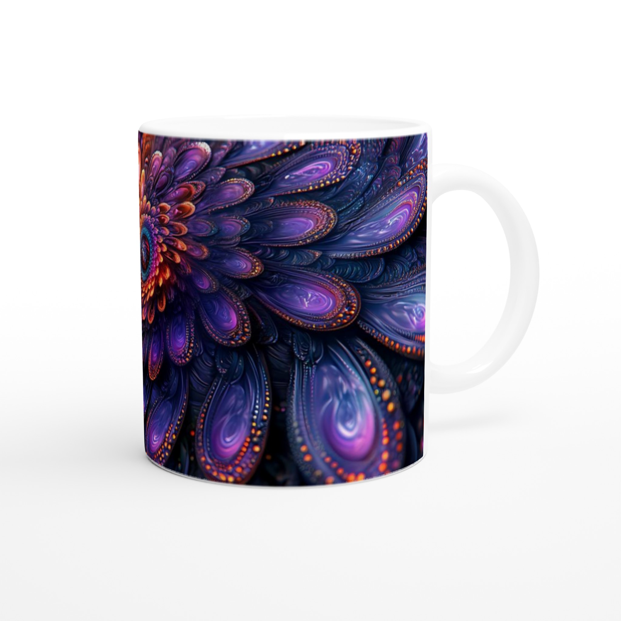 Kosmisk Blomster Keramisk Mugg – 11 oz Vit – Upplev Magisk Design i Varje Klunk 9 d70deba6-1d62-4183-8c60-8d7fcbdf9c26