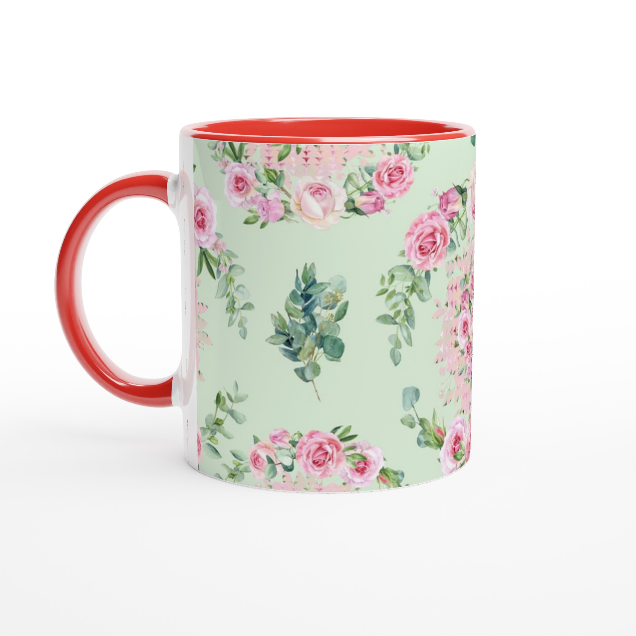 Vit 11oz keramisk mugg med romantiskt blomstertryck i mjuka pasteller 5 d760ff9c-71f1-4465-b378-59d490c06222