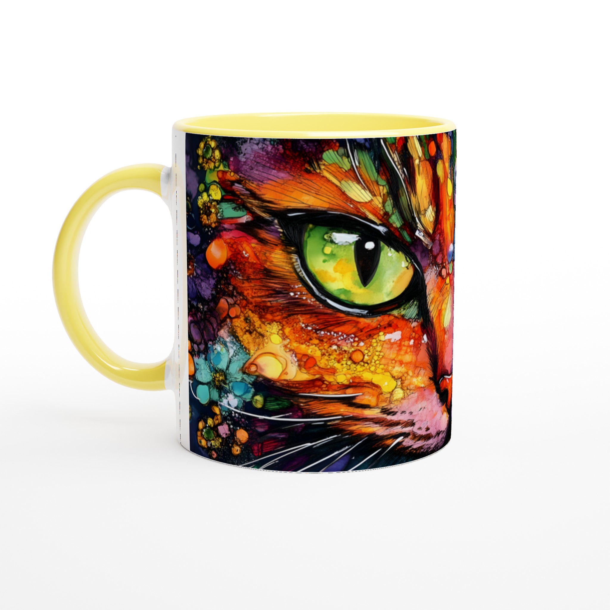 Vit 11oz keramisk mugg med färgstarkt kattmotiv – välj din favoritfärg för personlig stil 3 d78538c0-4eea-476b-a948-027aa28b3880