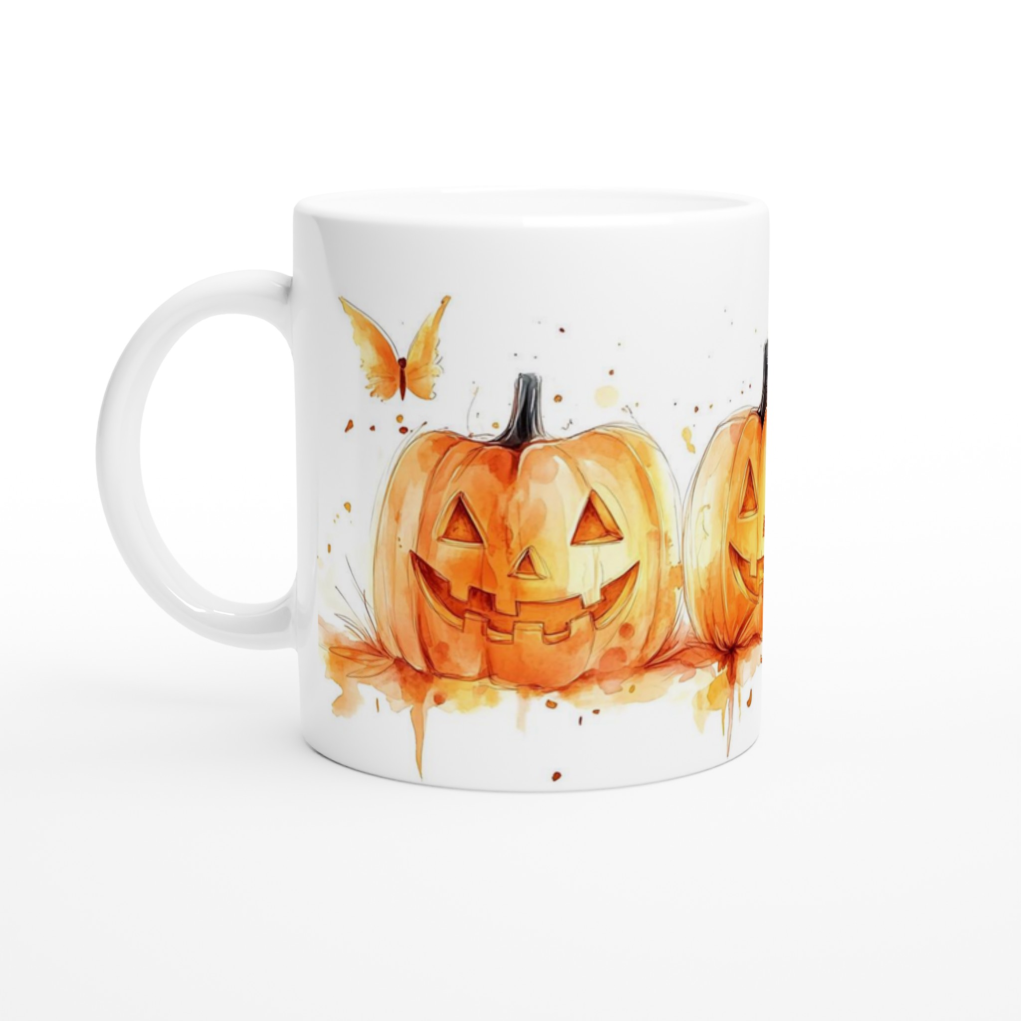 Bus eller Godis! 11oz Keramisk Mugg med Glad Pumpa Akvarell – Välj din färg! 1 d79eec07-338a-4723-b471-846ef6a89531
