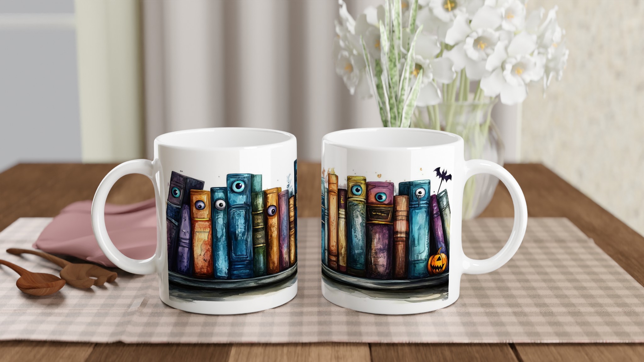 Mystiska Bokhyllan – Skräckinjagande Halloween Keramikmugg i ditt val av sju kusliga färger 10 d7aed886-aa22-4fdf-83ee-58e619f72e66
