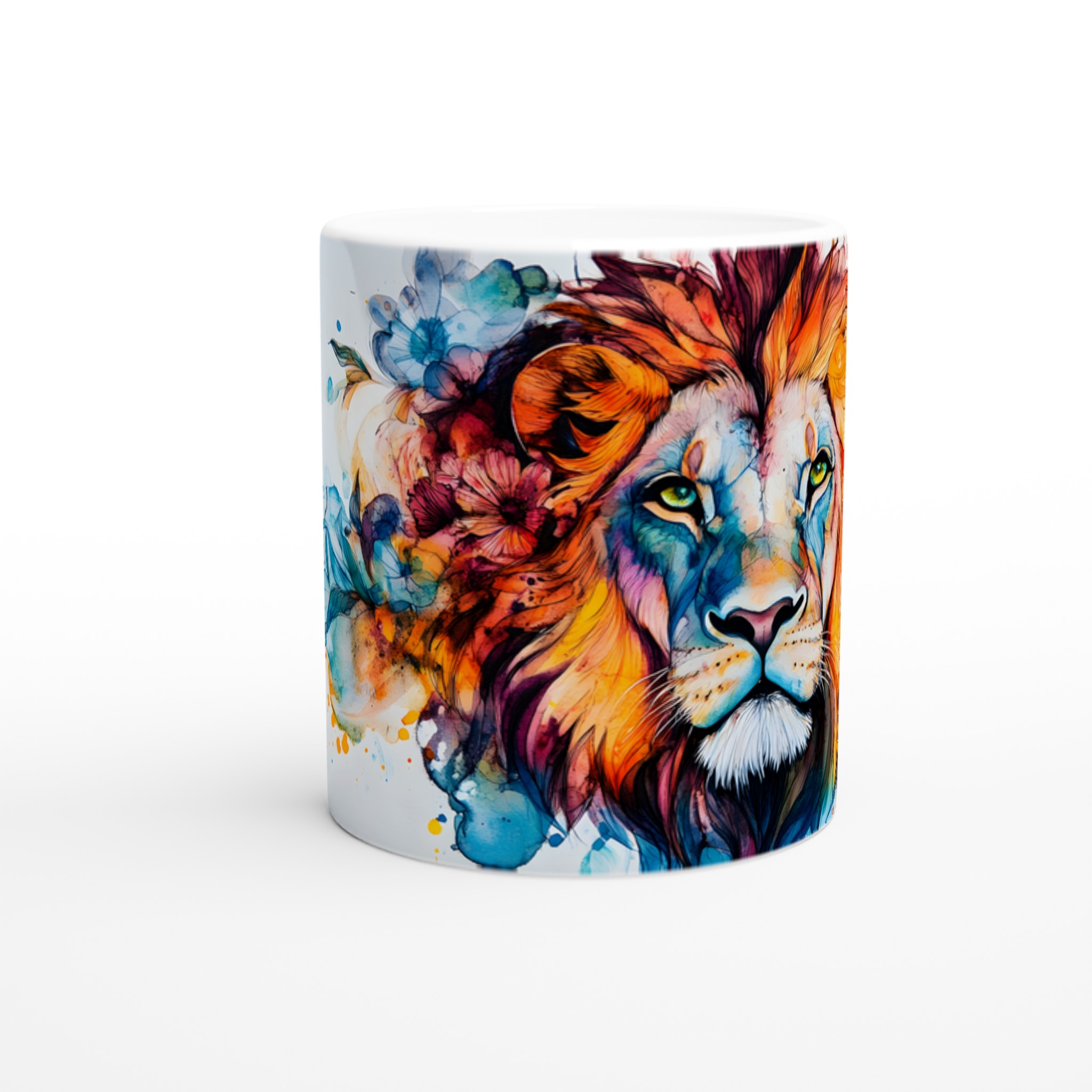 Lejon med Blommor Keramikmugg - Akvarellinspirerad Konst för Kaffeälskare, 11oz i ditt val av 7 färger 8 d7e574e0-ab10-4f98-b24f-e1bf6dc727b3