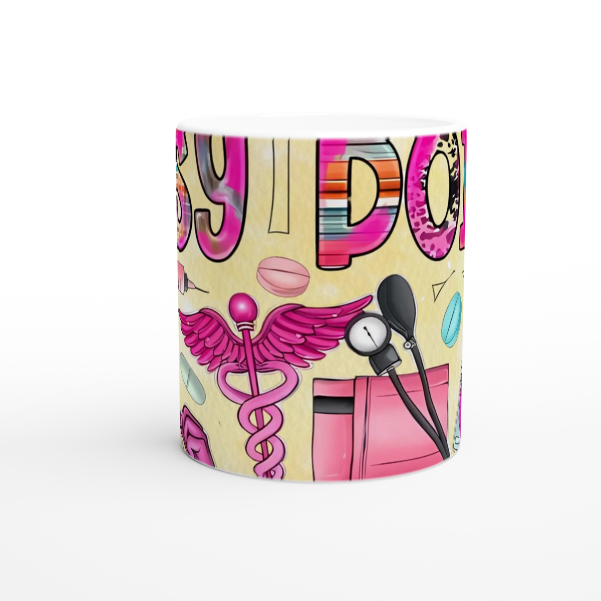 Vit 11oz keramisk mugg med livfullt medicinskt designmotiv i flera färgalternativ 8 d80067ee-f073-48d4-9fbc-7649865a4fc5