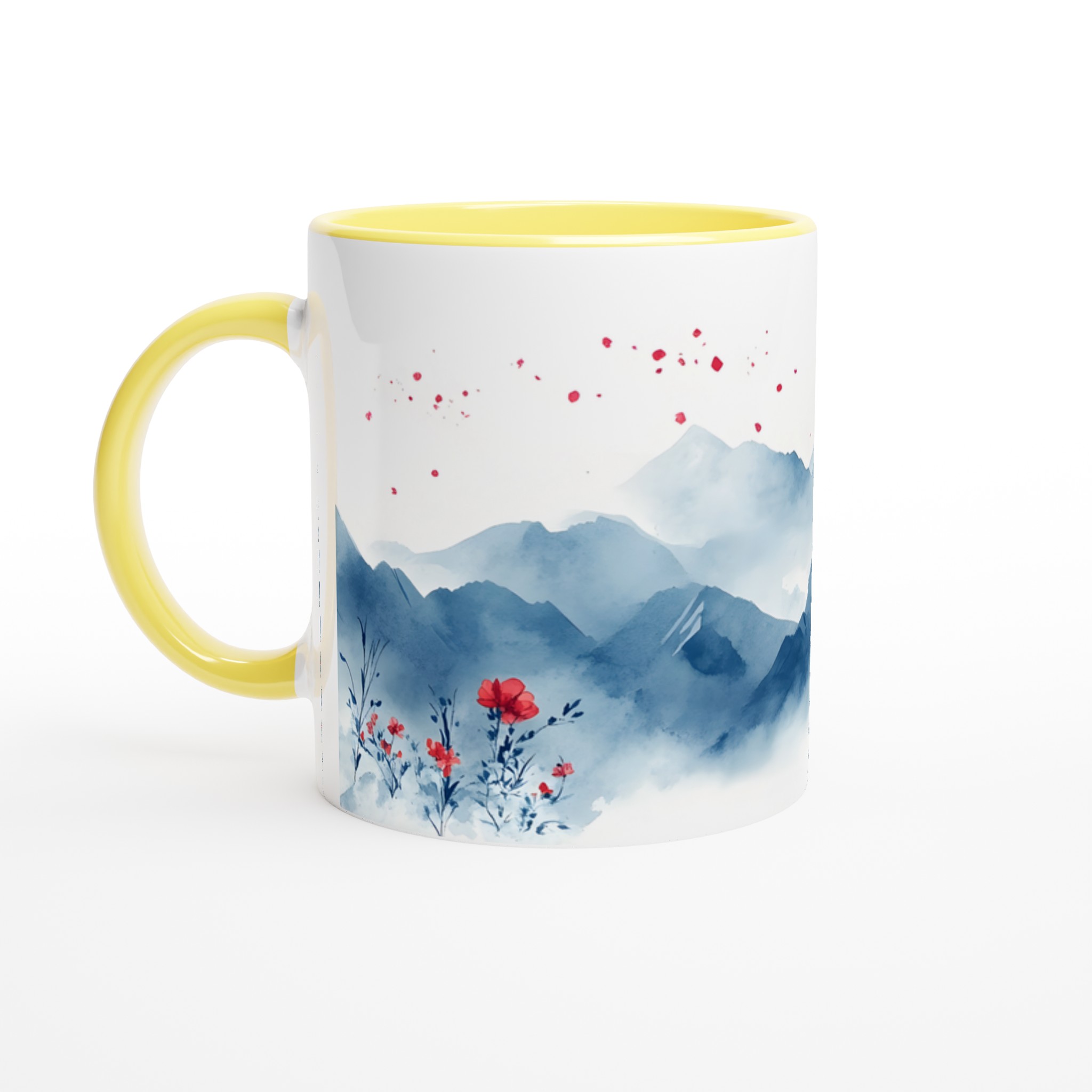 Dimhöljda Berg & Röda Blom – 11oz Keramisk Mugg för Konstälskaren i Sju Färgval 3 d801673b-5c91-42db-b160-6697623444d4