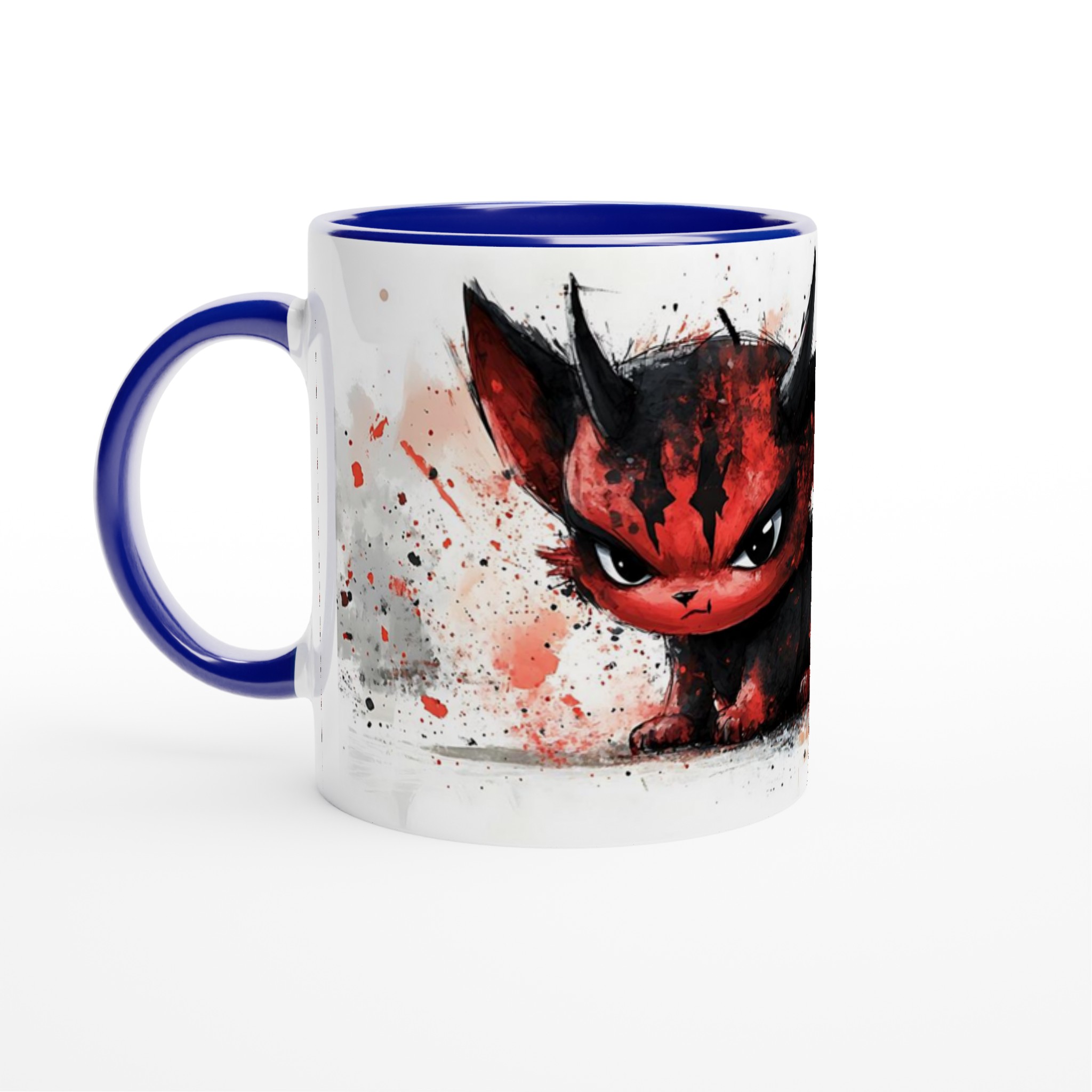 Red Devil Kitten Mugg - Unikt Svart & Rött Akvarelltryck i 11oz Keramik 2 d80d6a80-7789-4952-867f-4458e22f56cb