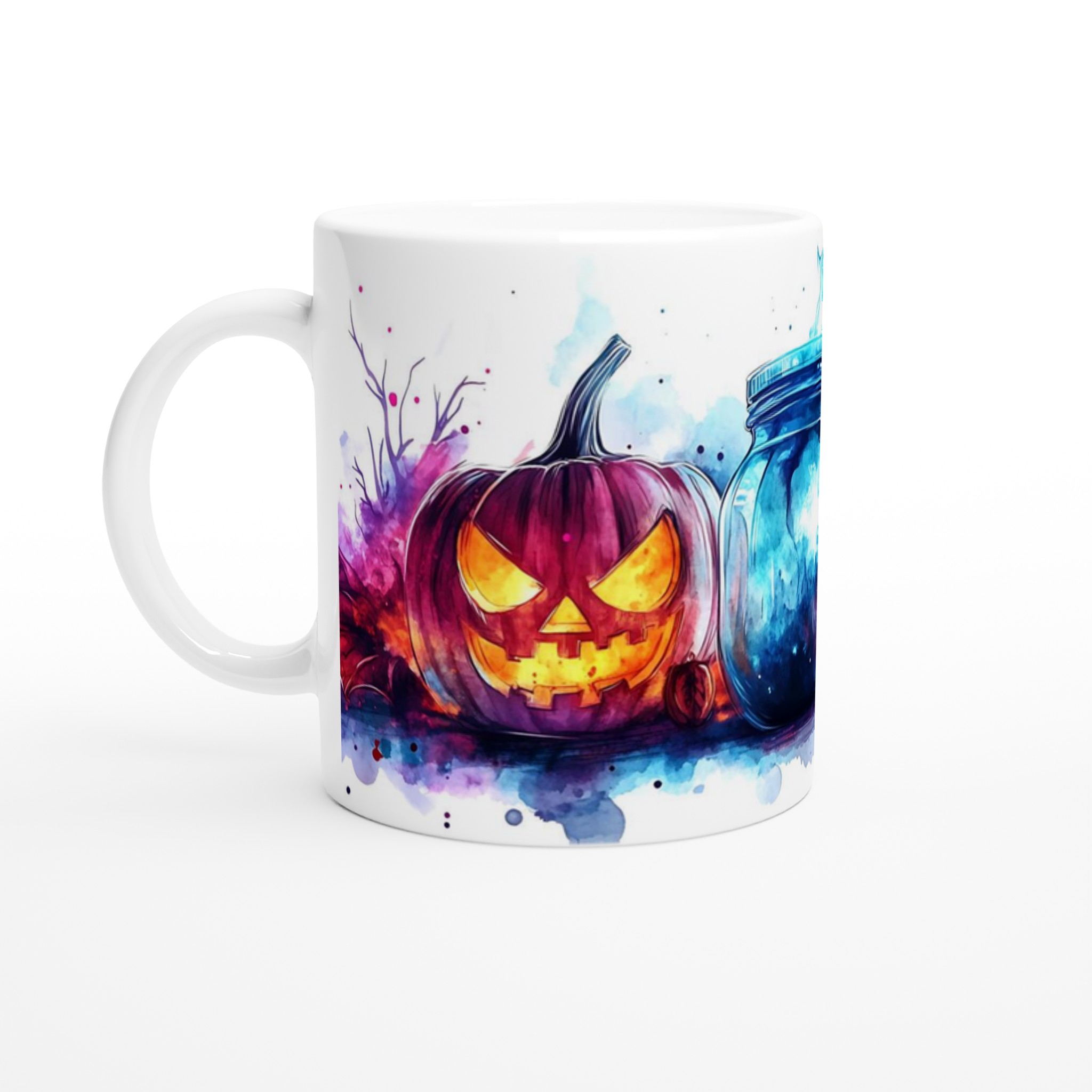 Spooky Watercolor Halloween Mugg – Jack-o'-Lantern & Mystisk Burk i Färgstarka Tryck 1 d857333e-8c0c-426b-a35d-aa9988892fbd