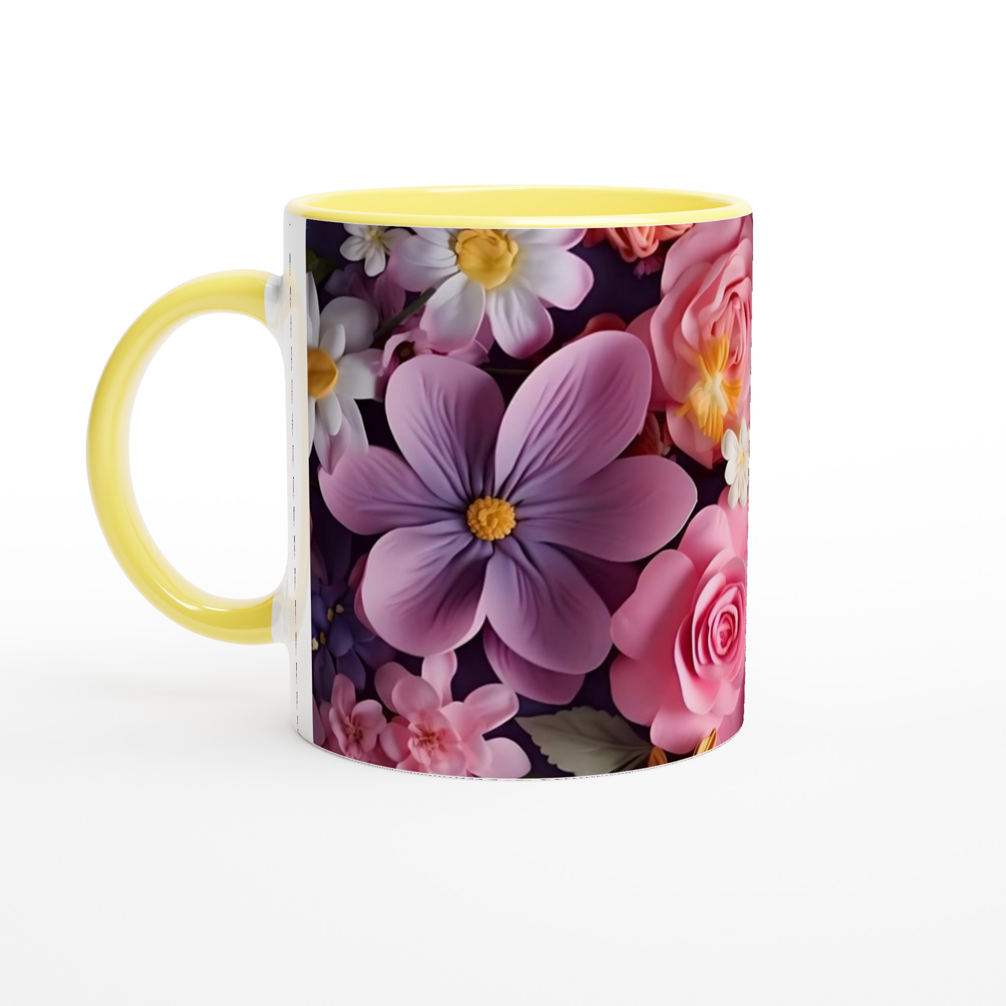 Vit 11oz keramisk mugg med blomsterdesign – välj bland sju livfulla färger 3 d864e424-054e-4ade-9682-18a66defd903