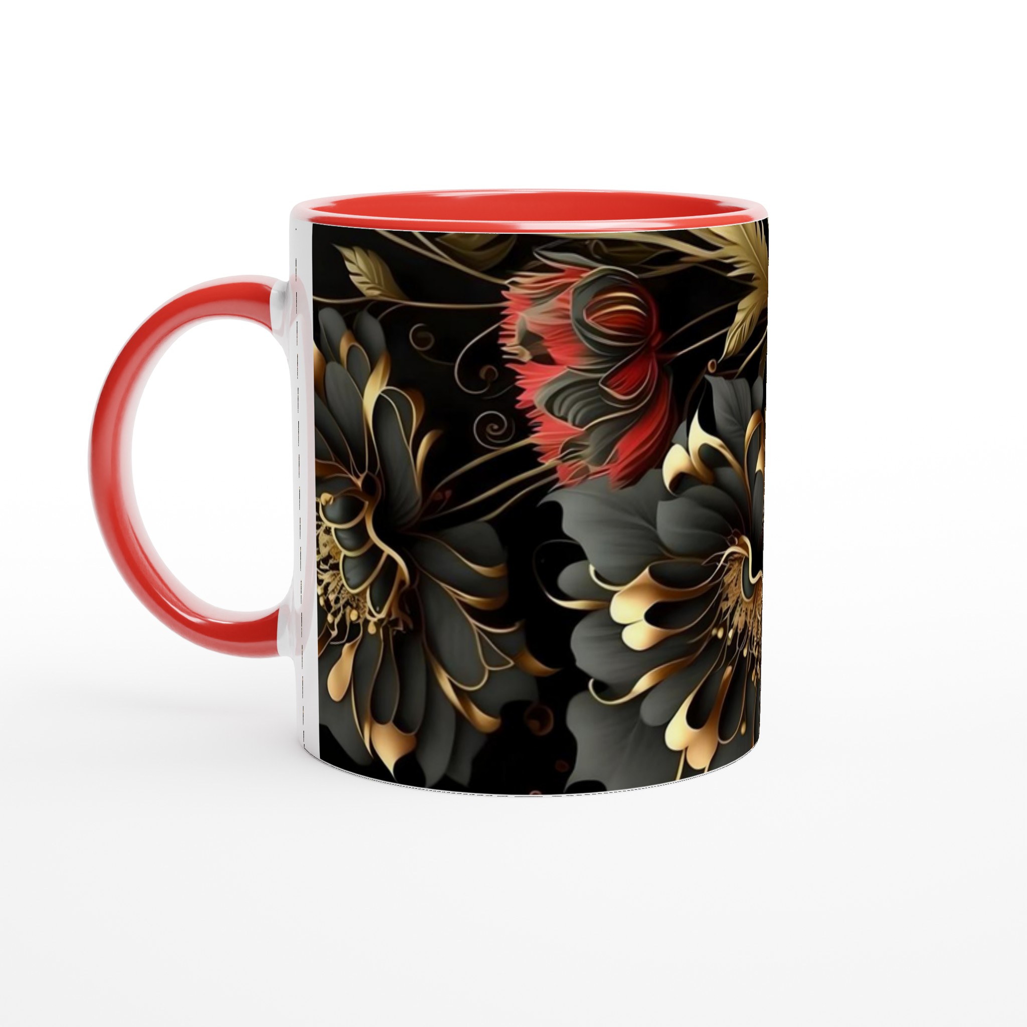 Elegant 11oz Keramisk Mugg med Gyllene Blommotiv – Välj Bland Flera Färger 5 d88fc63d-1d51-4dfd-bb0f-09b03050e216
