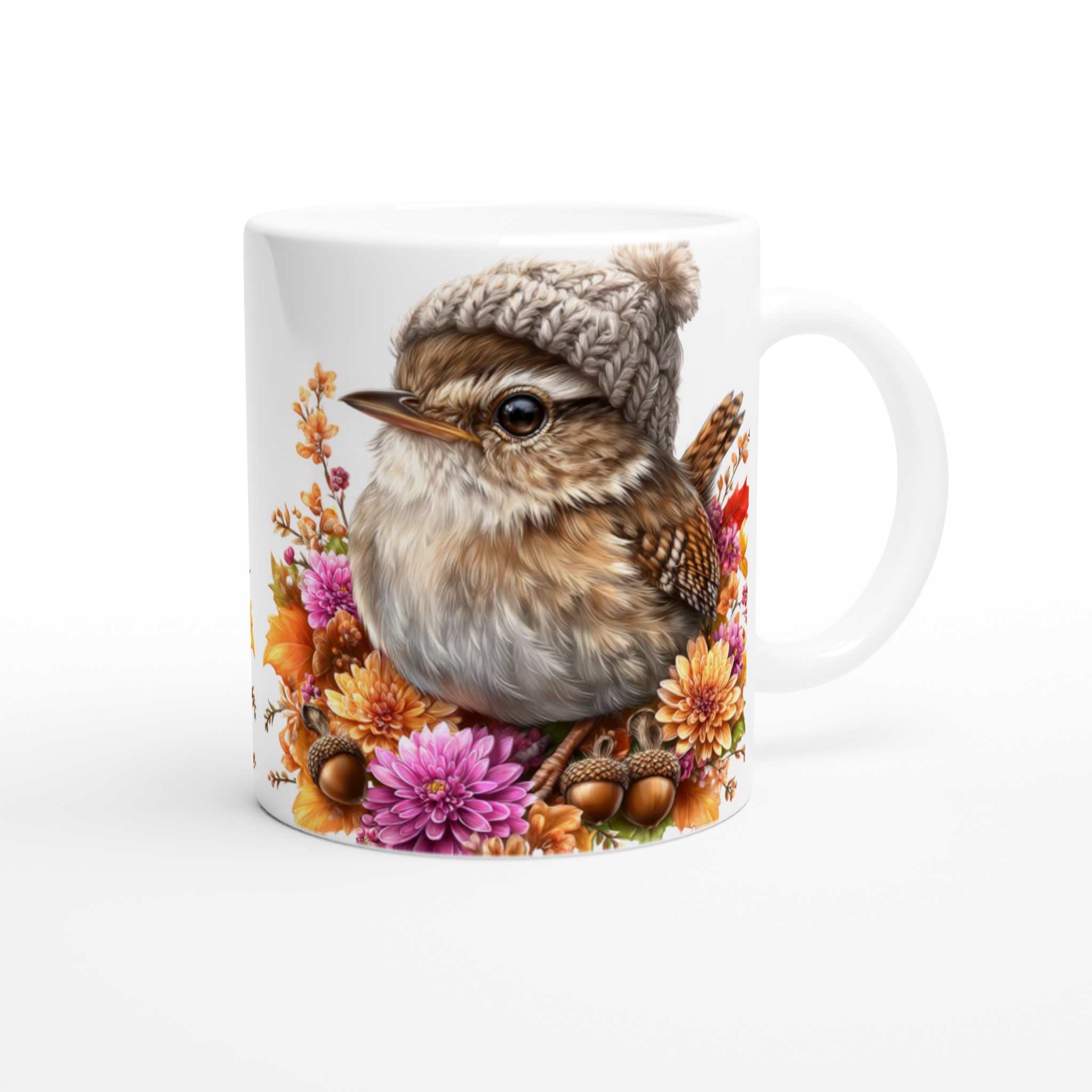 Vit 11oz keramisk mugg med höstinspirerat fågelmotiv i väljbar keramikfärg 9 d8e7dbb2-8dd7-4749-82ef-fff5cb973419
