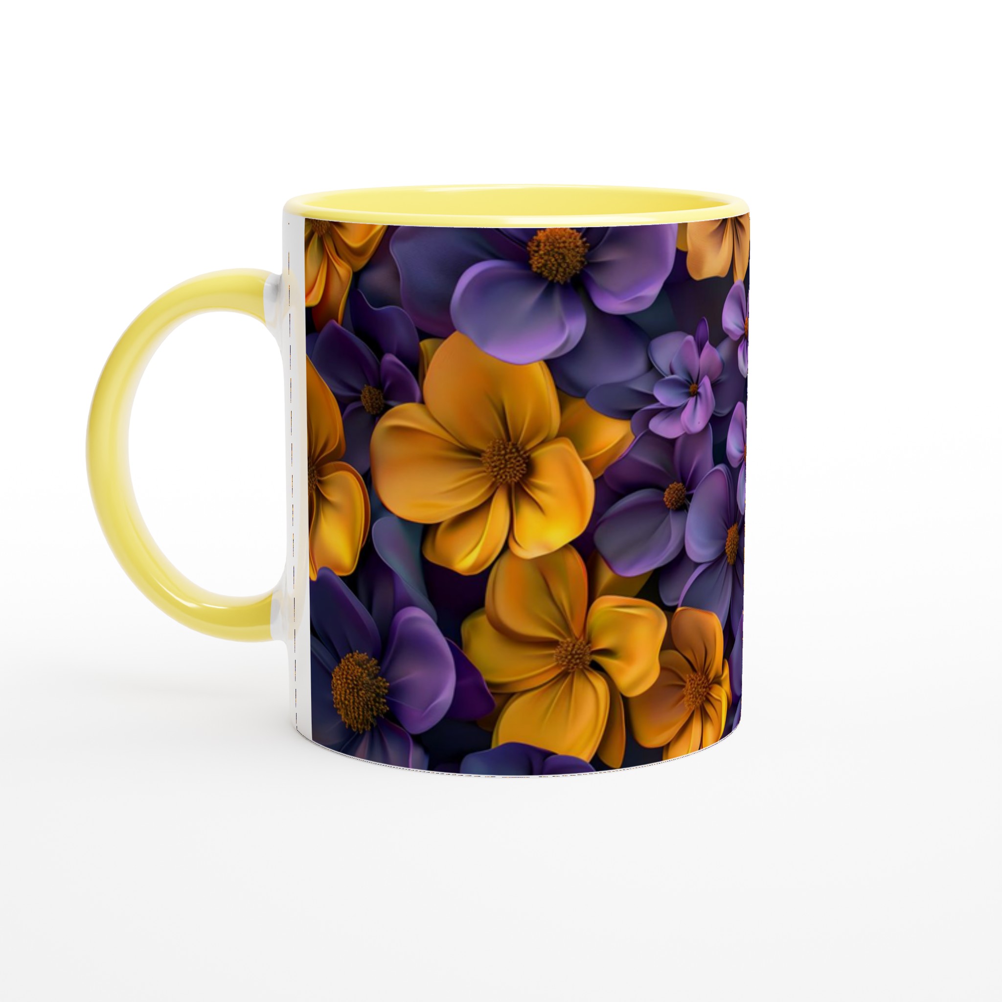 Ceramic Mug 11oz - Yellow & Purple Floral Blossom Design – Choose Your Ceramic Hue 3 d90c0950-21a3-41be-8e27-5d0bf3c3743d