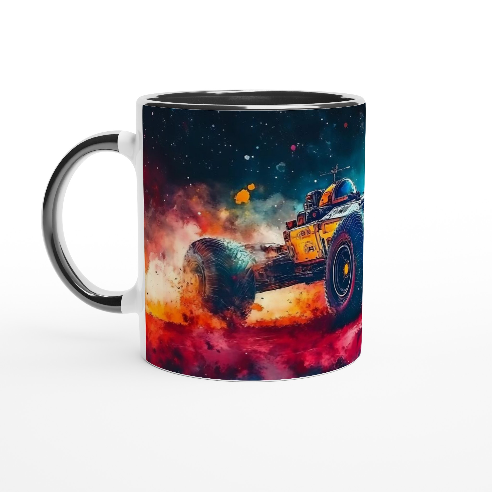 Vit 11oz keramisk mugg med explosiv futuristisk bildesign i livfulla färger 4 d90fe2e9-3245-4792-a414-d356874d47e6