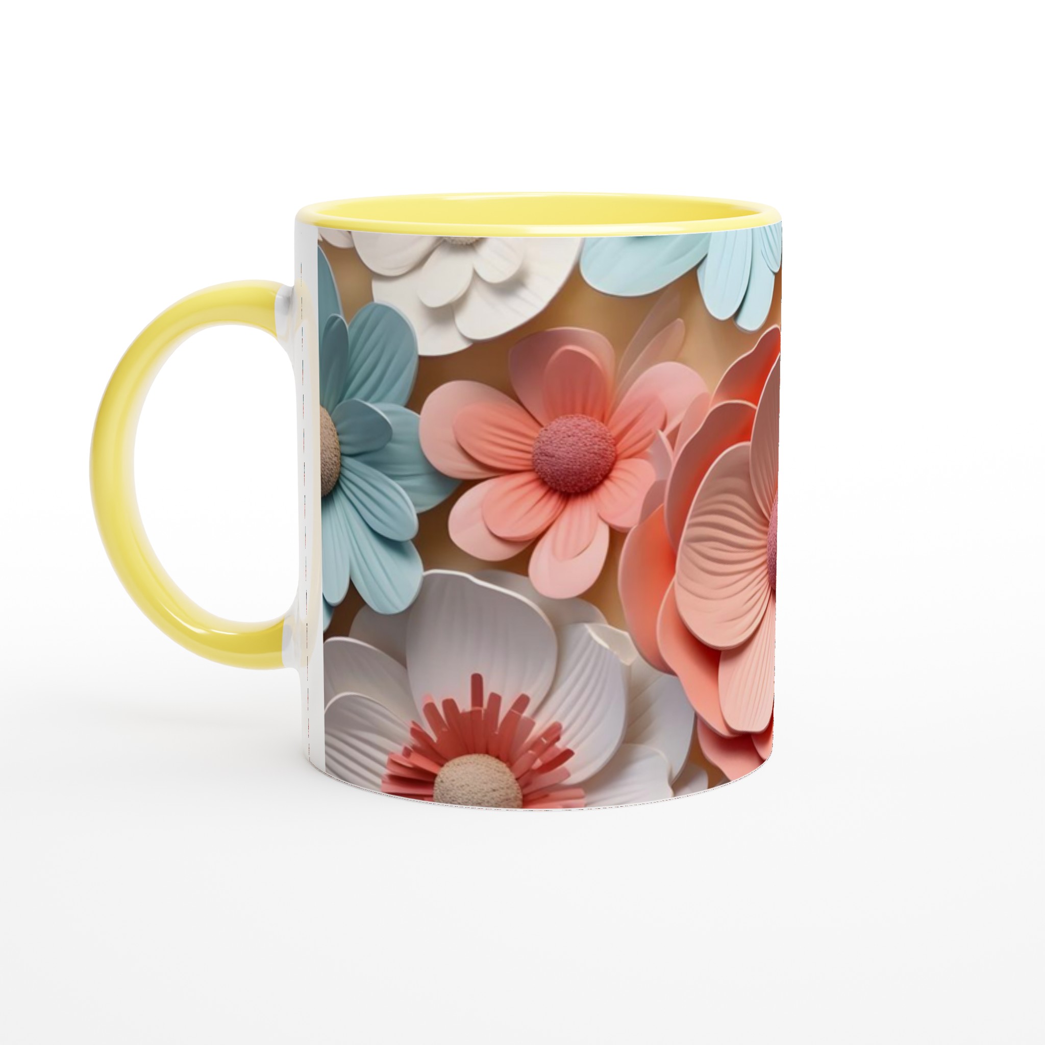 Vit 11oz keramisk mugg med blommönster – välj bland flera färgglada keramiktoner 3 d931dd48-9164-4298-9de4-ecc09ede620d