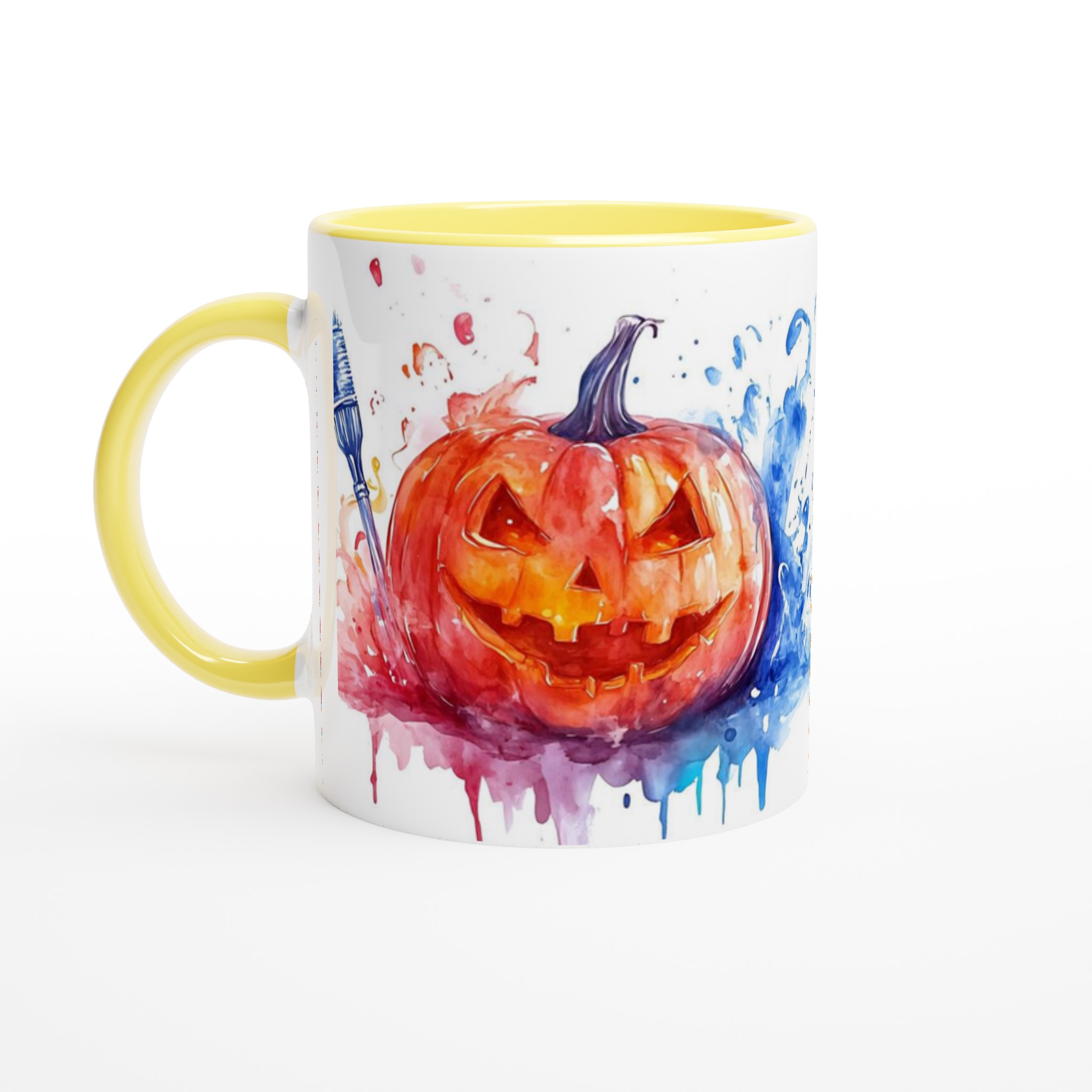 Färgglad Halloweenpumpa Keramisk Mugg - Akvarell Jack-o'-Lantern för Din Dryck 3 d932cbcb-daee-43db-82d0-c271192489d2