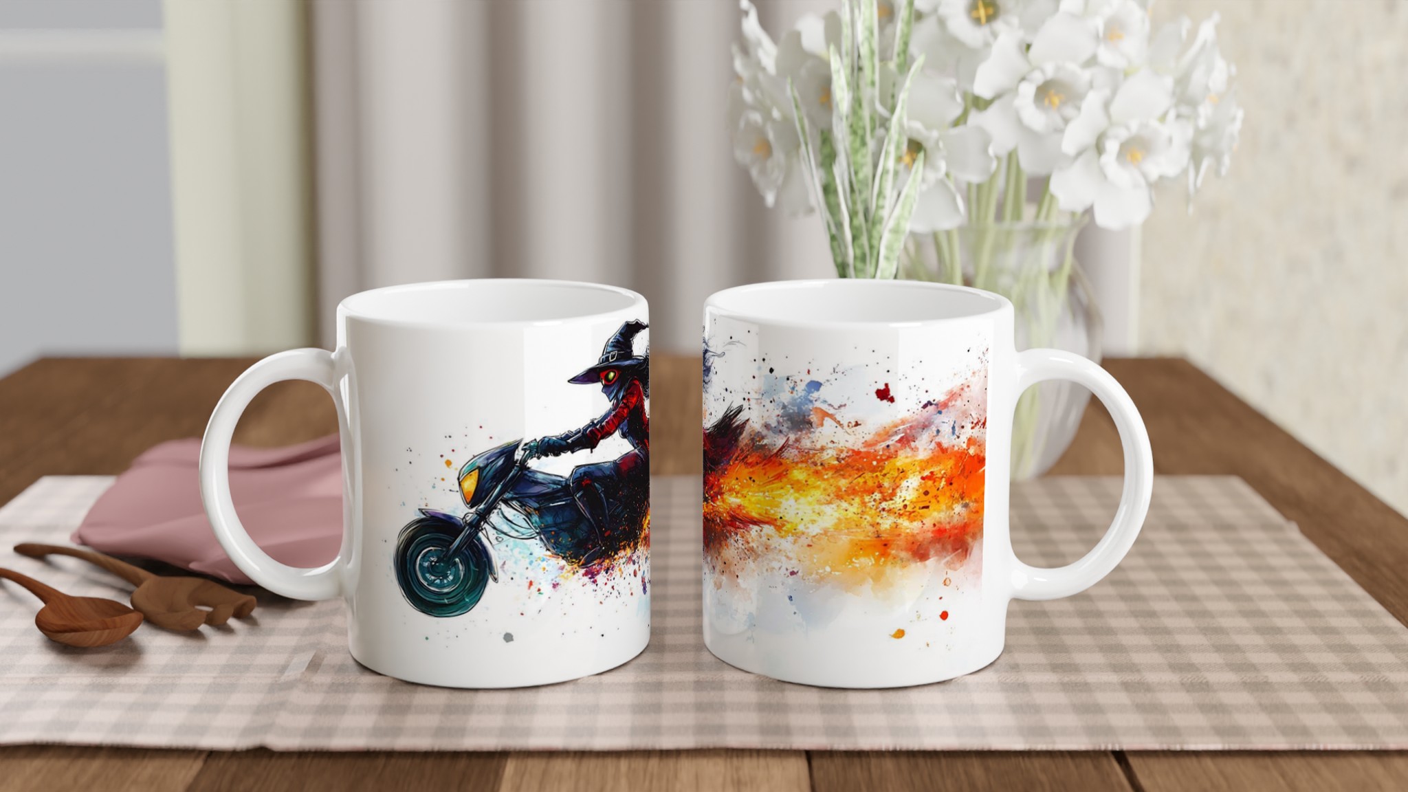Witch on Fire Motorcycle 11oz Keramisk Mugg – Unikt Motiv i Ditt Val av Färg 10 d93e65c8-a134-455c-9aab-ce8703e37840