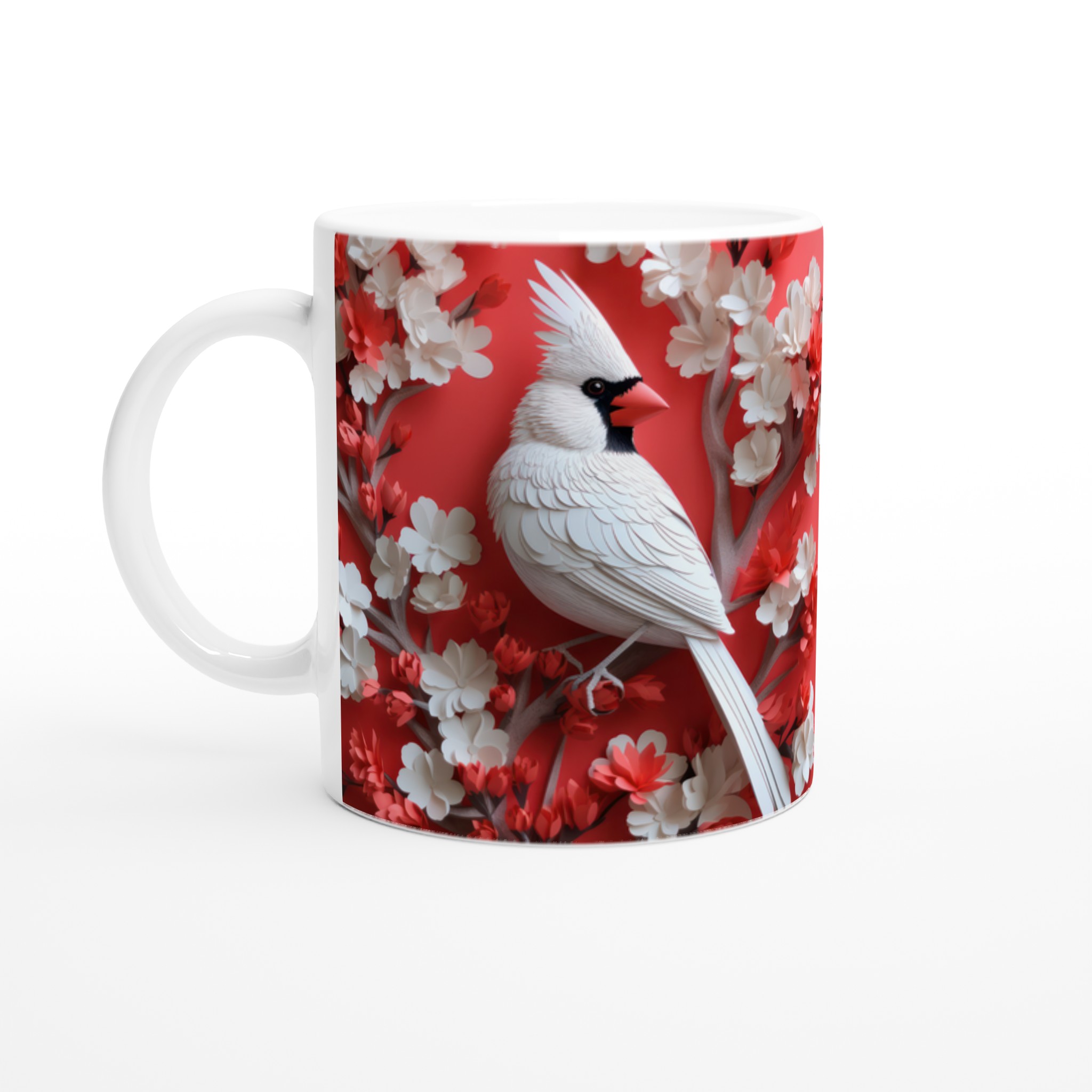 Vit 11oz keramisk mugg med elegant fågel- och blomstermotiv – välj bland sju levande färger 1 d94ad51c-d0b4-4c83-b874-174879ad2ad6