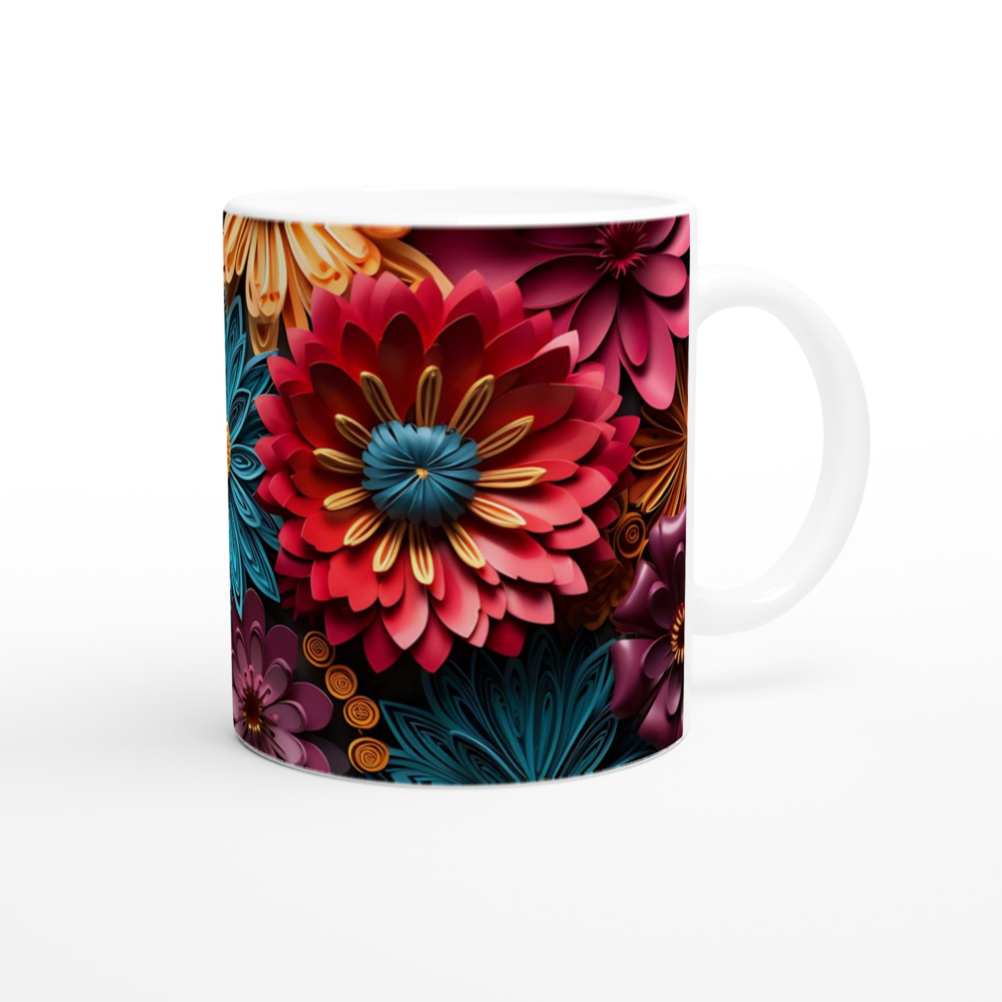 Vit 11oz keramisk mugg med färgsprakande blomsterdesign – välj din favoritfärg 9 d95bb00f-e8e6-483c-b80e-9eb1b9bdd78c