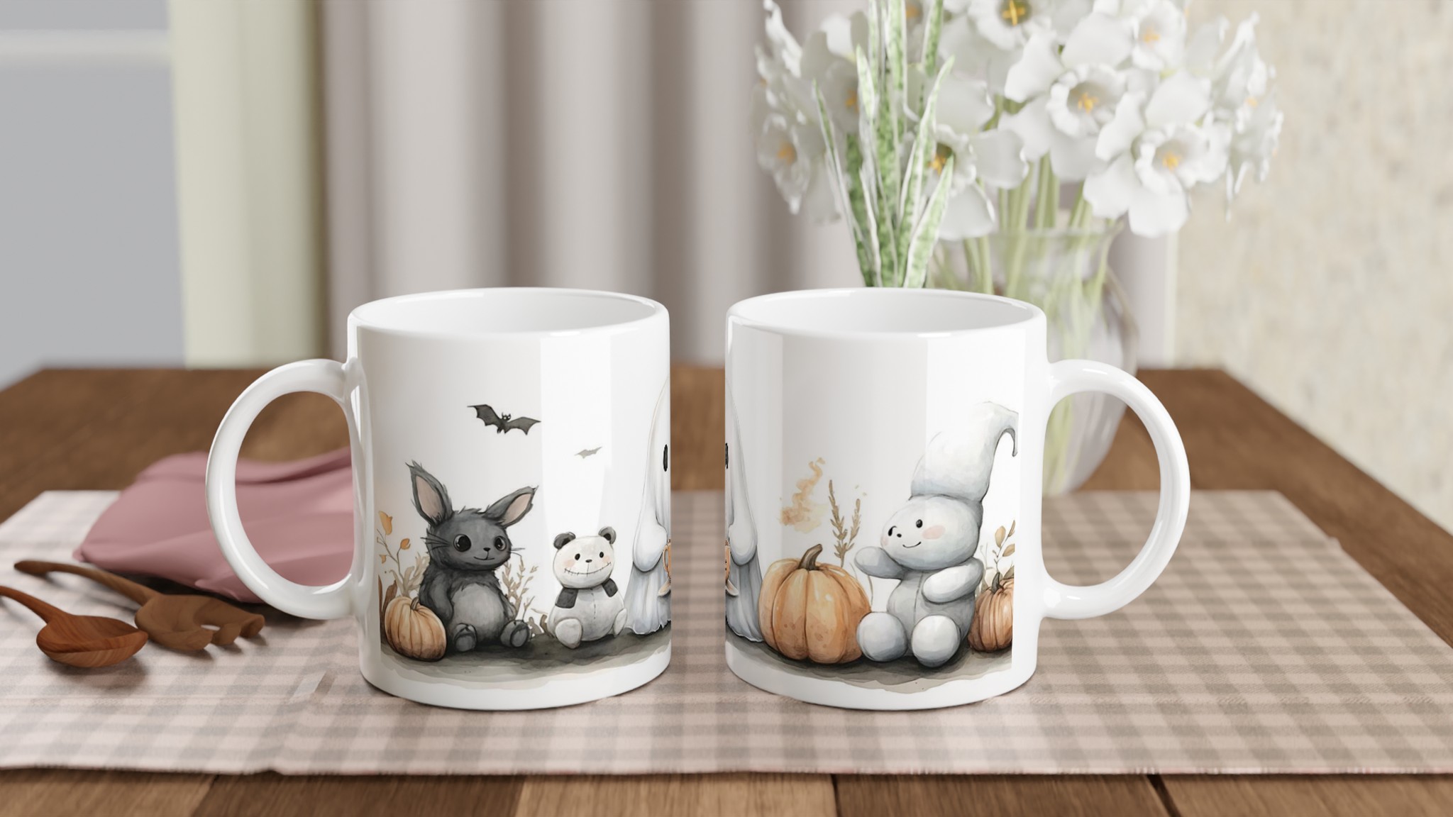 Mysig Spök- och Djurvänner Mugg – Söt Akvarelldesign för Kaffe & Te i Flera Keramiska Färger 10 d95bc1a7-3cb0-44ae-8190-86fa4f89ac1a