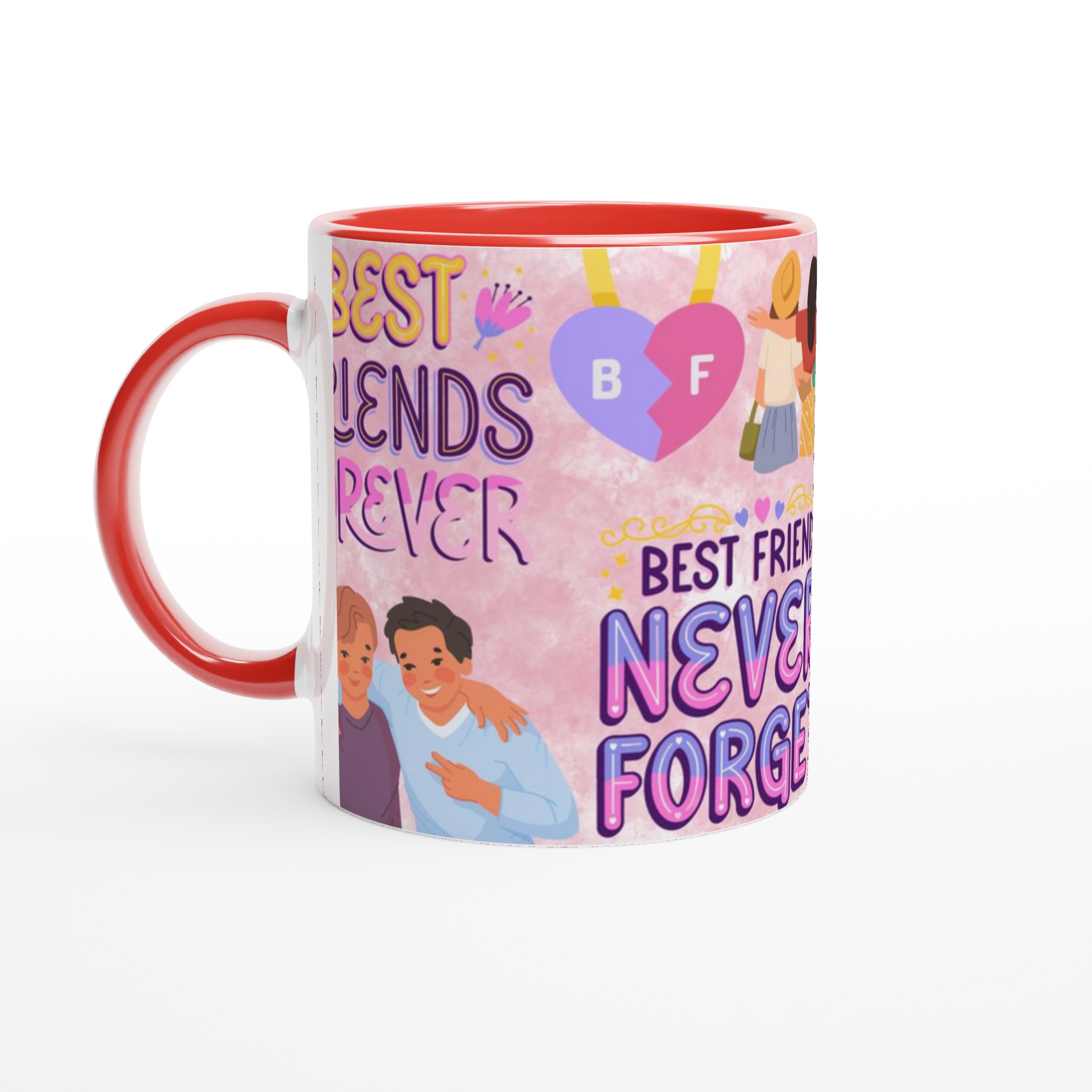 Vit 11oz keramisk mugg med bästa vänner-motiv i lekfulla pastellfärger 5 d9d5fc5d-ae00-45b3-96e3-1ed016a38d68