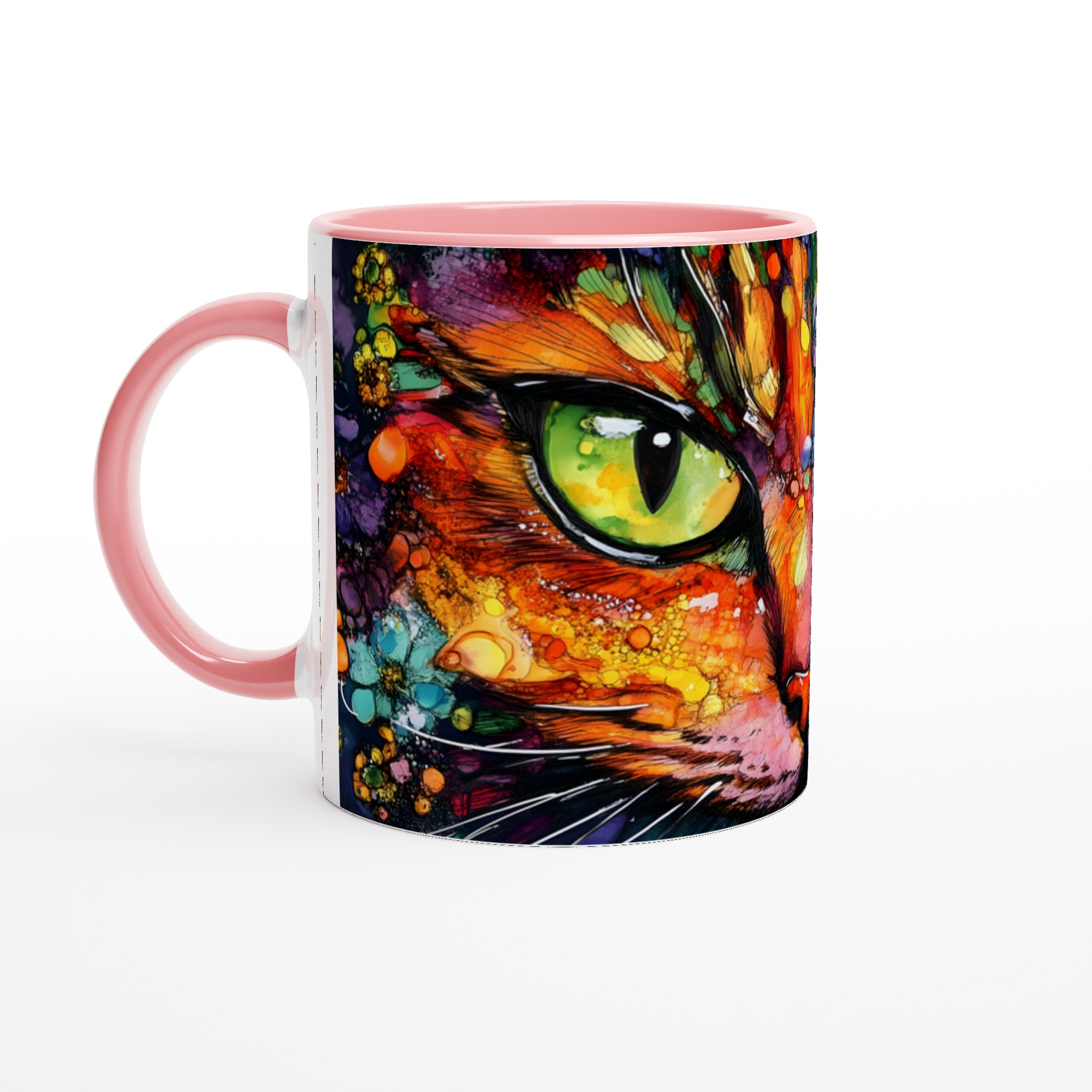 Vit 11oz keramisk mugg med färgstarkt kattmotiv – välj din favoritfärg för personlig stil 6 d9f3f1be-b3c6-415e-b2ef-97b55ef9aba5