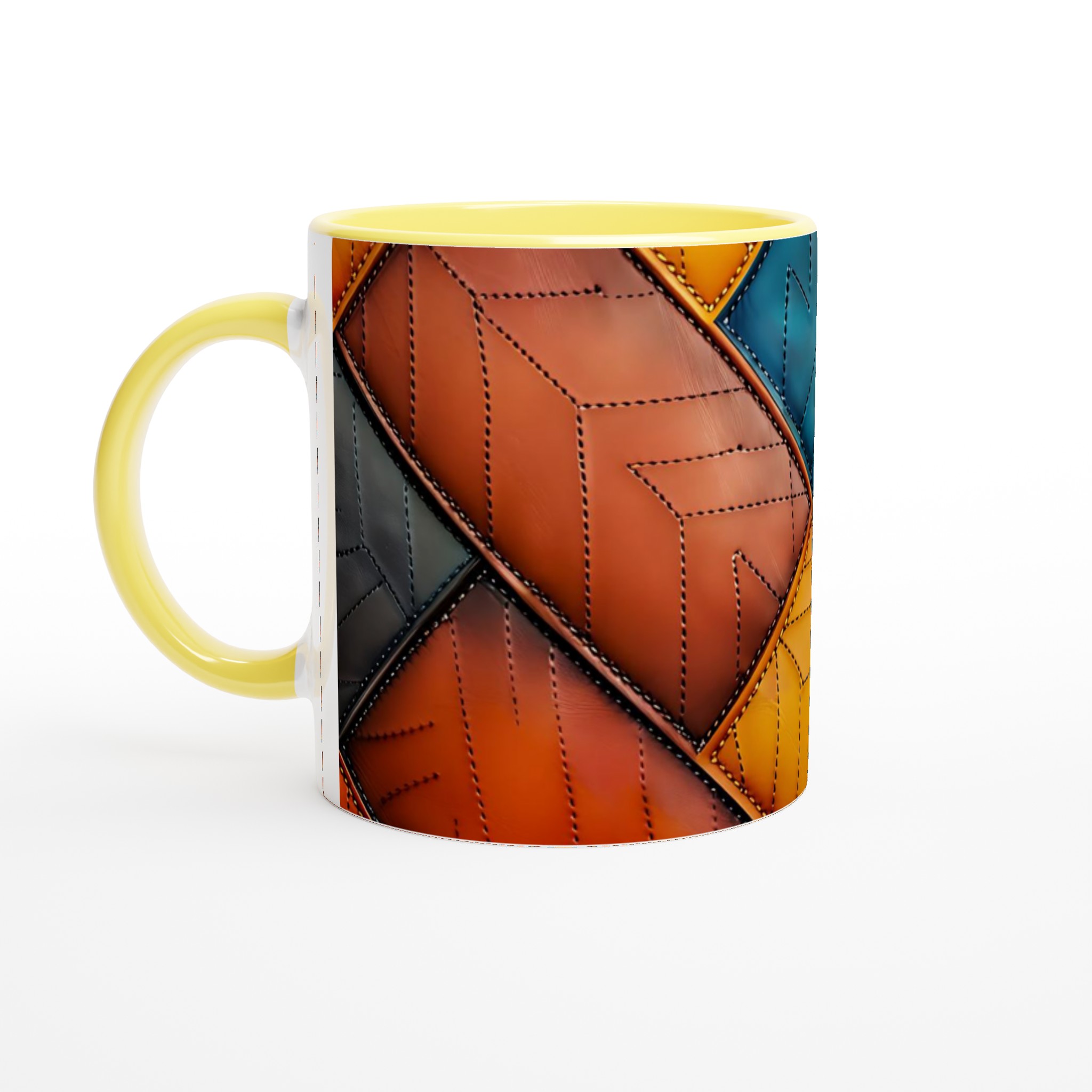 Konstnärlig 11oz Keramisk Mugg – Färgglad Geometrisk Design i Vågad Quiltstil 3 da223750-ab23-4d6c-832e-bc7800e0017b