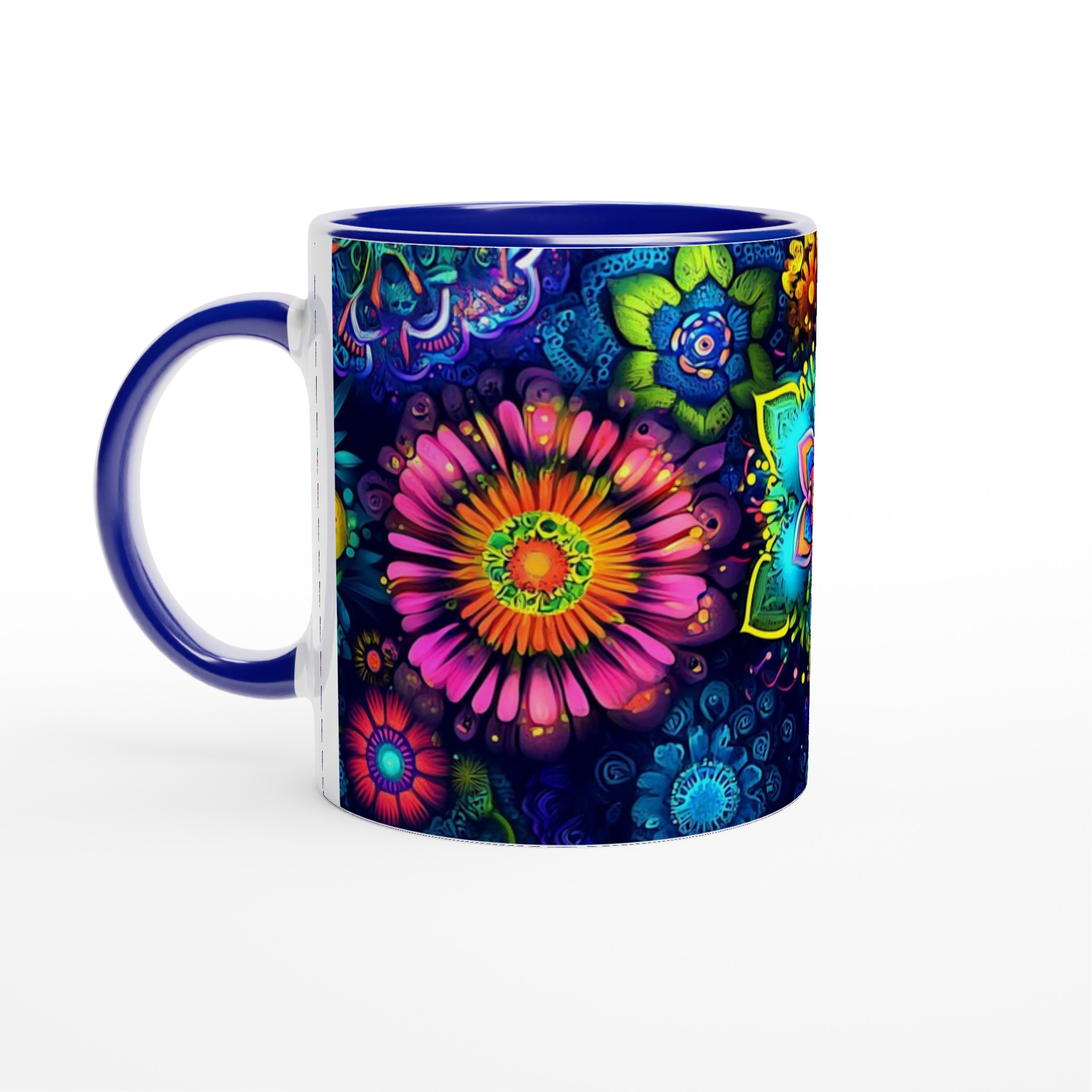 Psykedelisk Floral Mugg – Livfulla Mandala Blommor i 11oz Keramik, Välj Din Färg! 2 da58e494-9759-484a-9893-1599ec42efb9
