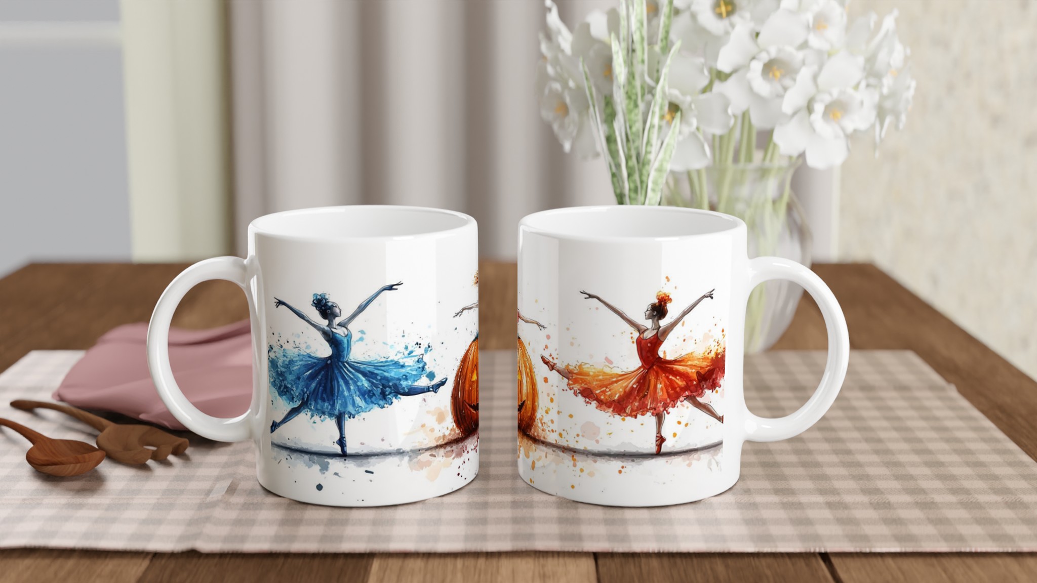 Balettinspirerad Halloween Mugg: Eleganta Dansöser & Skrämmande Pumpa i Akvarellstil 10 da5e98c9-9e95-417f-a1e1-cd2dbb512401