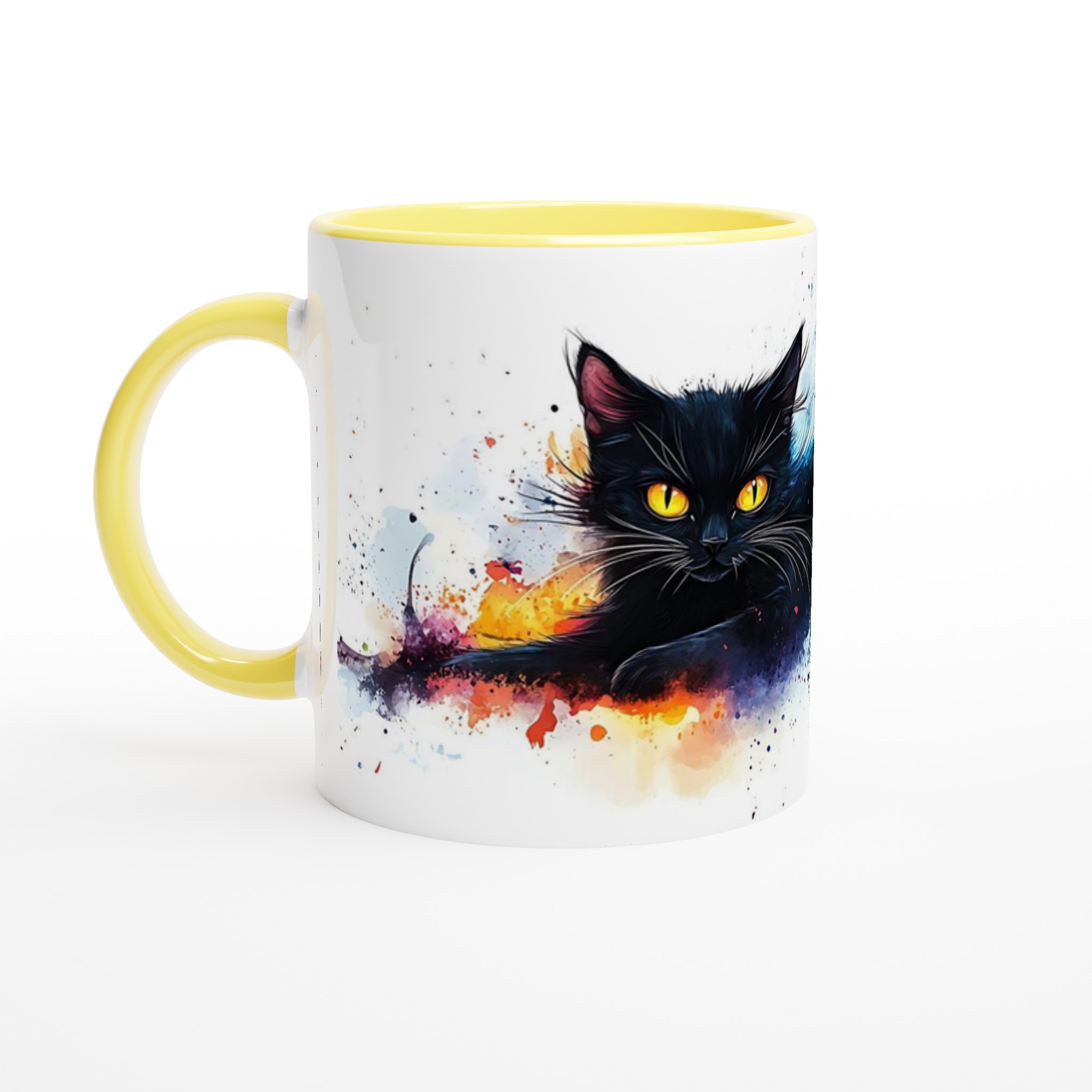 Mystisk Svart Katt Keramikmugg - Akvarell Splash Design i ditt val av 7 färger 3 da956638-f4e3-44de-9b81-7573a0774af4