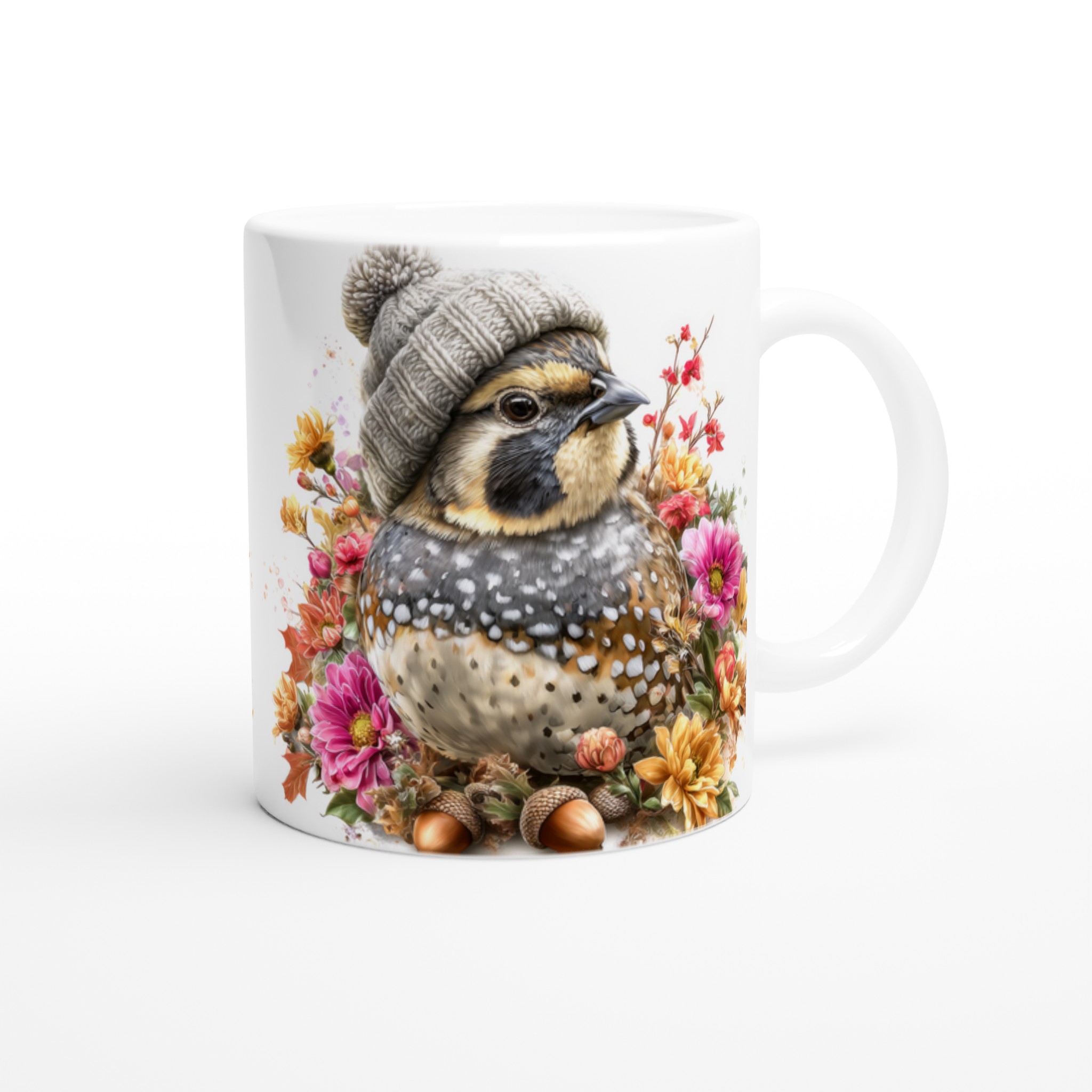 Vit 11oz keramisk mugg med charmigt vinterfågelmotiv i valfri färg 9 db455791-6cd2-4887-a663-300324555ac9