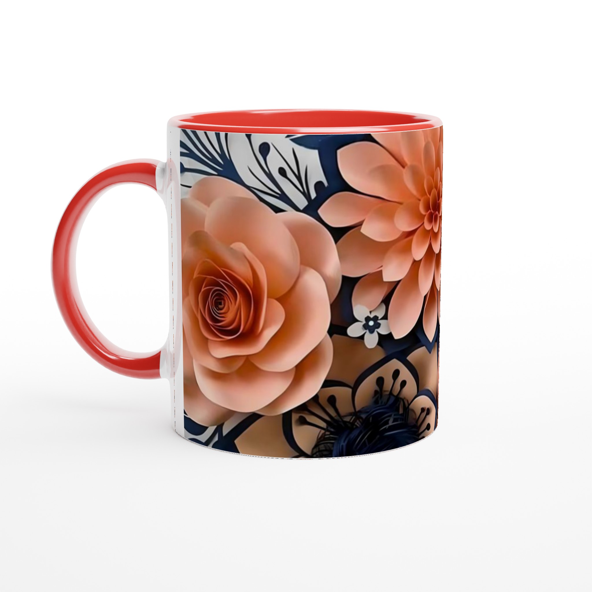 Vit 11oz keramisk mugg med elegant rosa och mörkblå blomdesign – välj din favoritfärg 5 db640f16-7acf-4b93-b698-f144539cce01