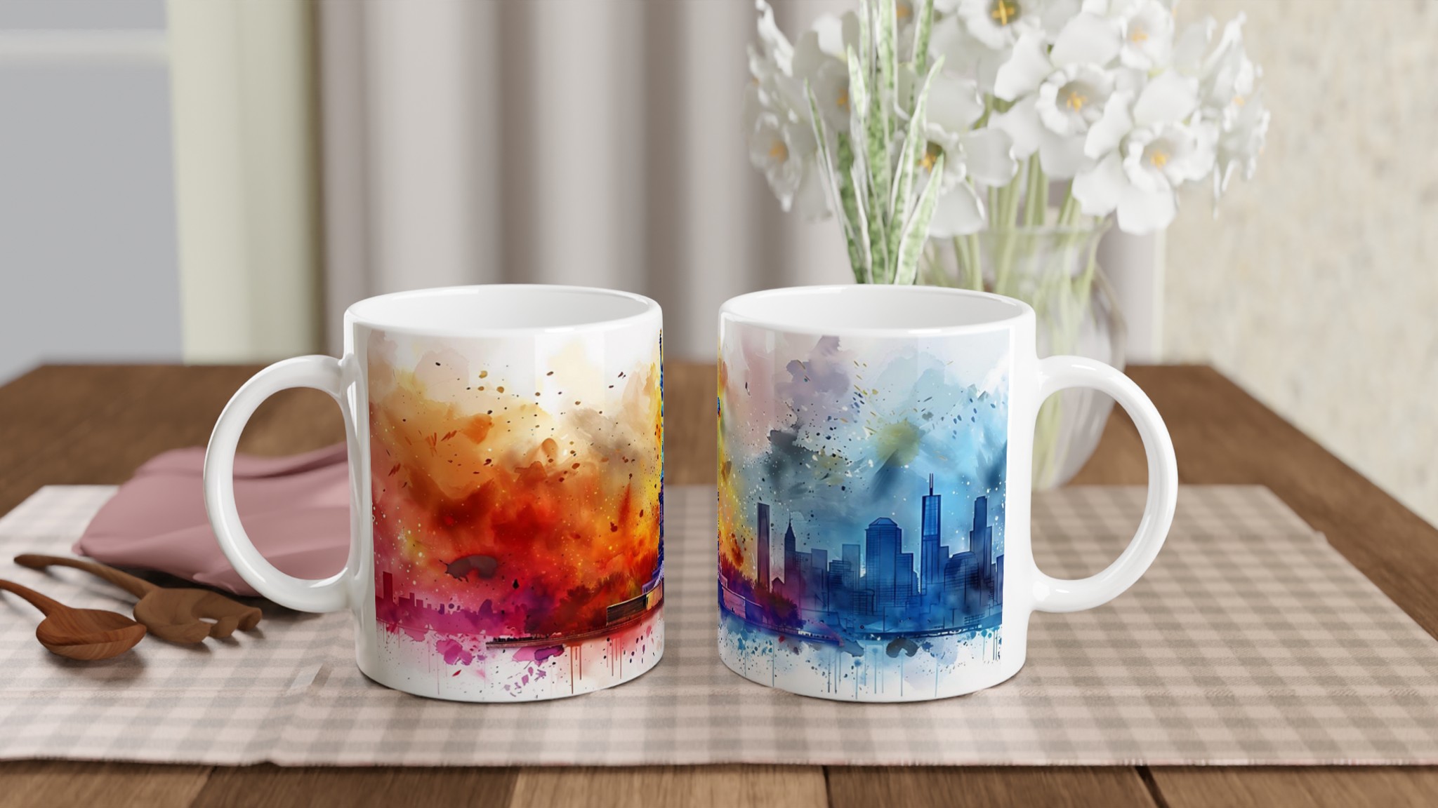 Frihetsgudinnan Akvarell Mugg - New Yorks Skyskrapor i Levande Färgstänk, 11oz Keramik 10 db660cbc-0e43-4440-8849-251c6d175cd8