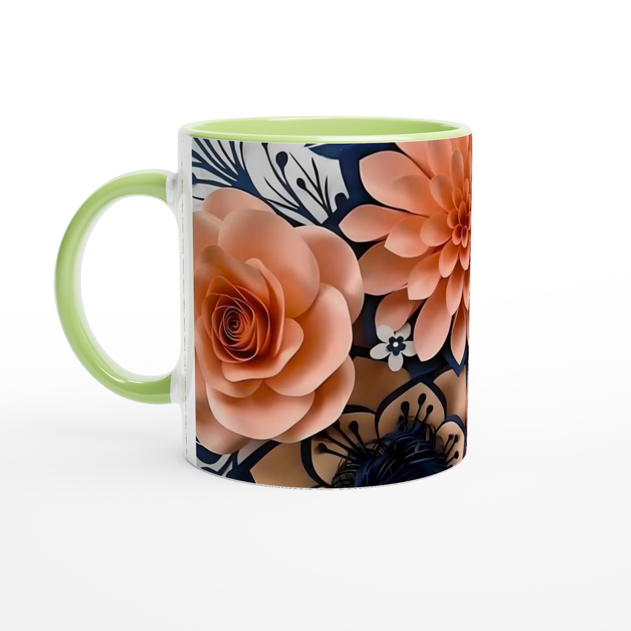 Vit 11oz keramisk mugg med elegant rosa och mörkblå blomdesign – välj din favoritfärg 7 db79e19e-26c1-4f34-99c4-675c0c9f9d2c