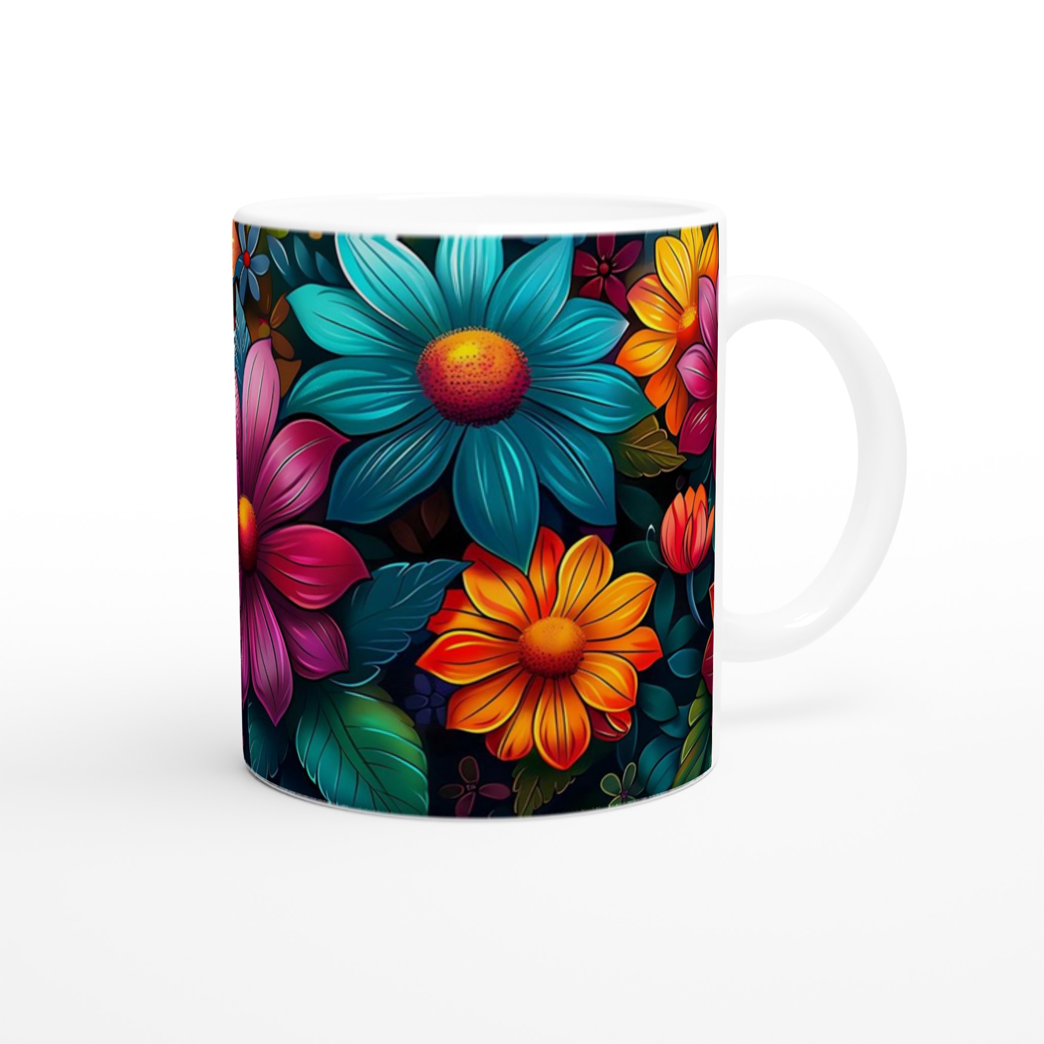 Färgsprakande Blomstermugg – 11oz Keramisk Kaffemugg i Ditt Val av 7 Livfulla Färger 10 dba16d2a-8a6e-4cf9-8016-48aba3702c62