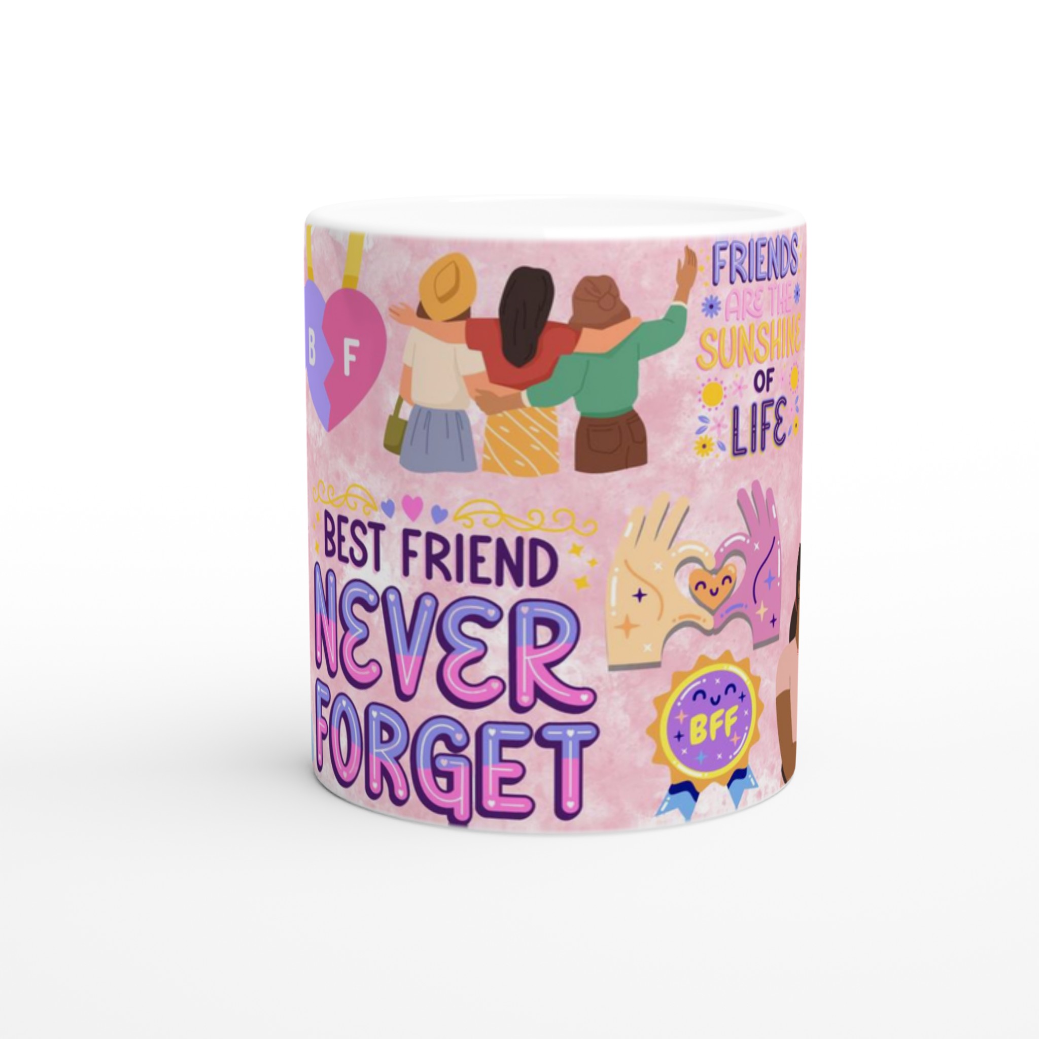 Vit 11oz keramisk mugg med bästa vänner-motiv i lekfulla pastellfärger 8 dba66b0d-62b2-465e-8a6e-60cfa83d95c2
