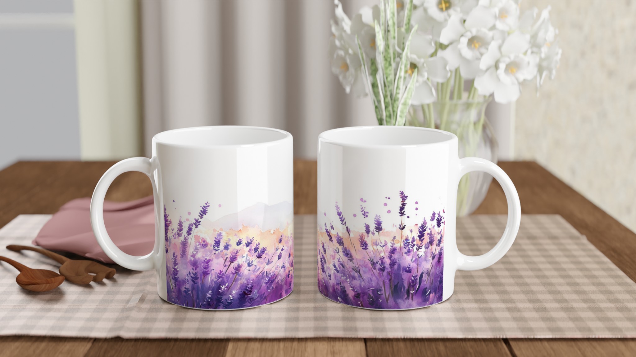 Lavendelfält Akvarellmugg – 11 oz Keramisk Mugg i Valfri Färgpalett 10 dbd34918-56cc-437d-9dbe-aab4c03b5466