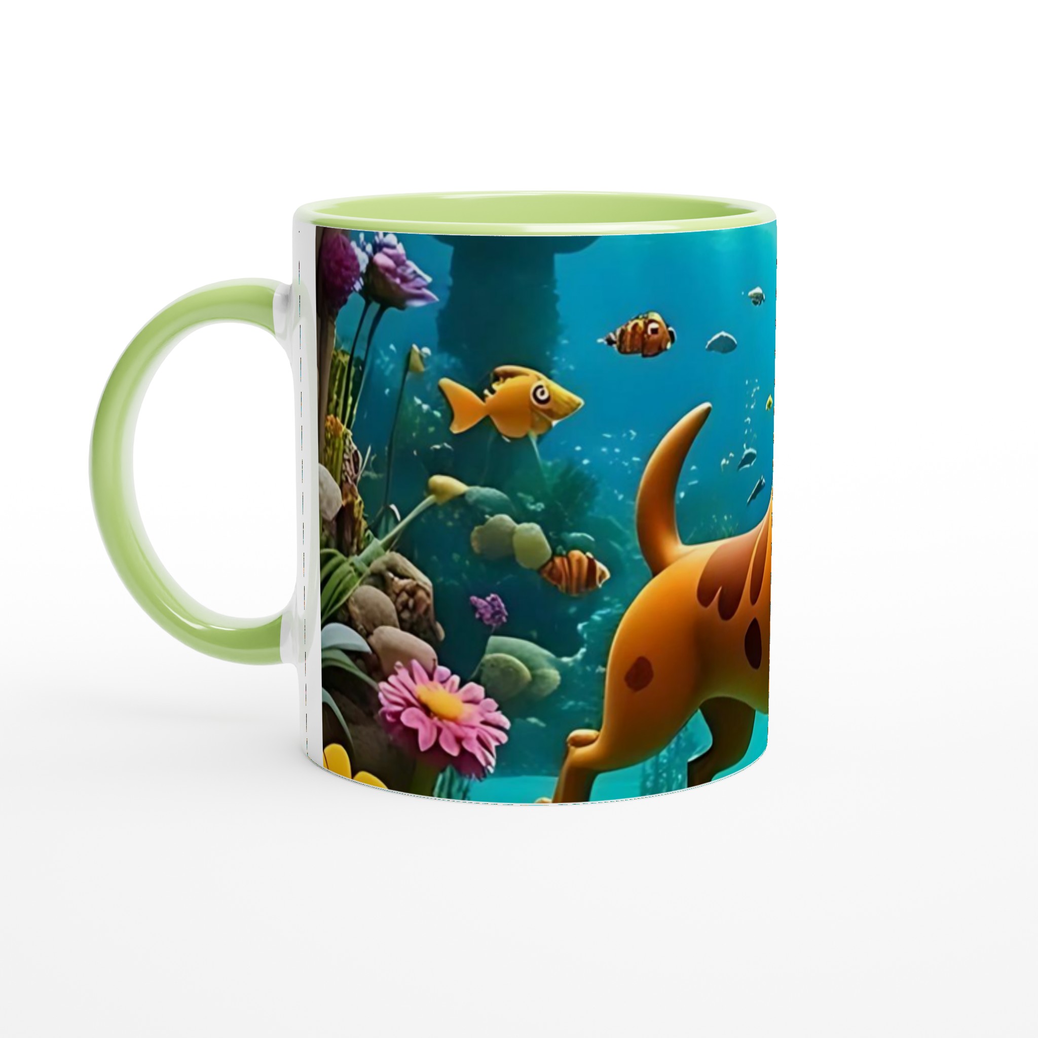 Vit 11oz keramisk mugg med färgsprakande undervattensäventyr och lekfull hunddesign 7 dbfc3b6f-4b0b-41da-bb54-00b398a8a336