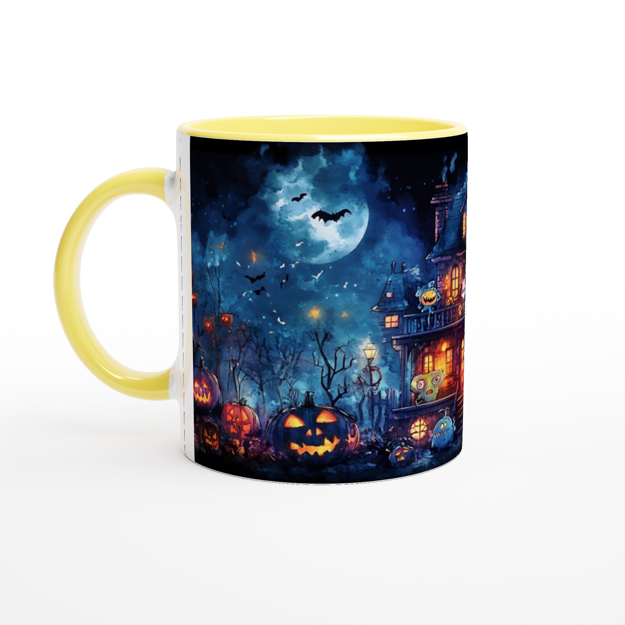 Spooky Fun! Haunted Mansion & Pumpkins 11oz Keramisk Mugg – Välj bland 7 kusliga färger! 3 dc5189dd-7377-4830-ba9f-8d9318e9f60e
