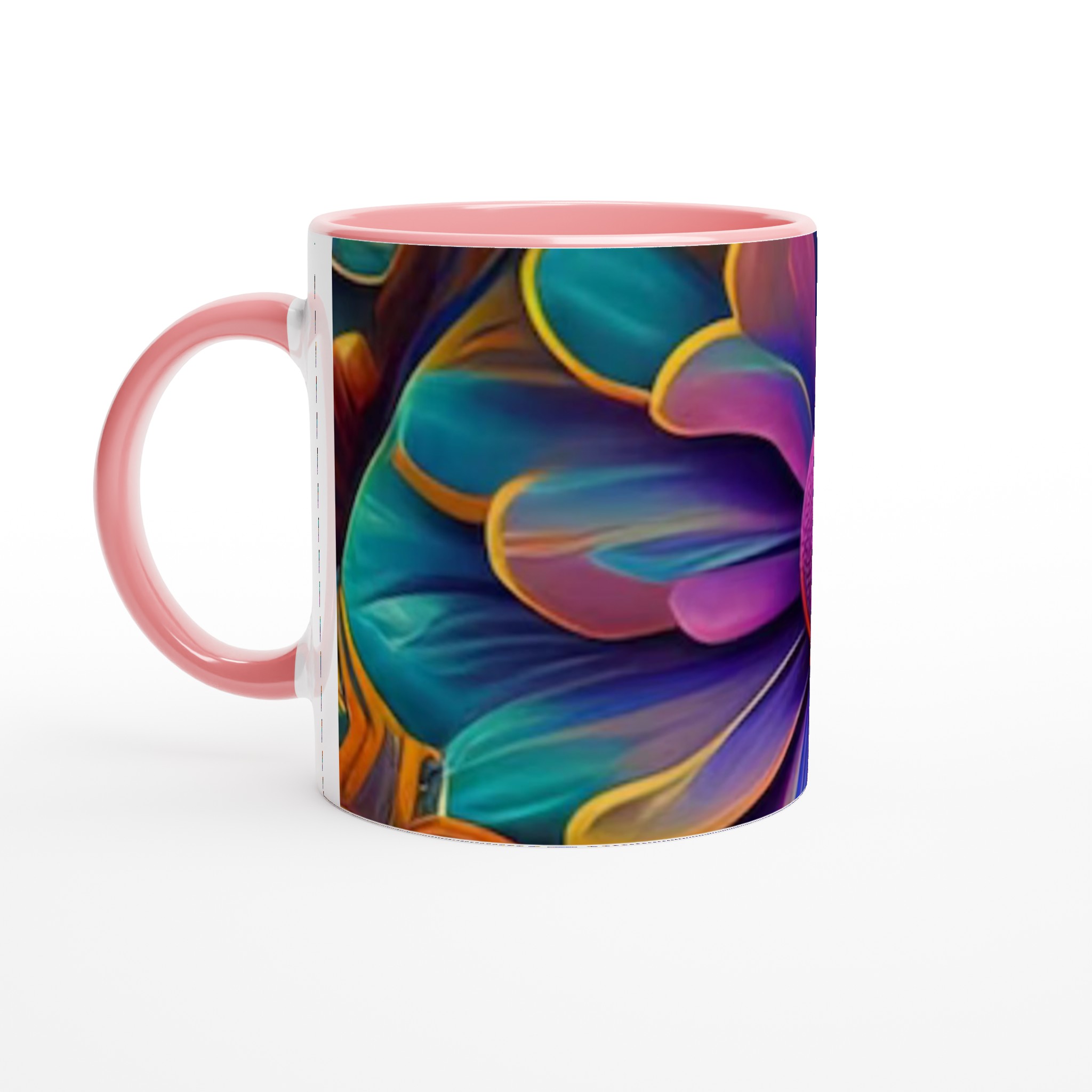 Vit 11oz keramikmugg med färgstark blomsterdesign – välj bland sju levande färger 6 dc770514-5d23-43d6-9d23-d5f23e763c75