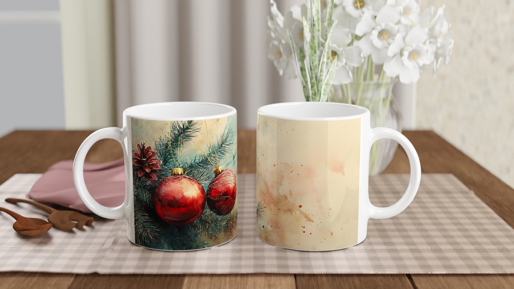 Festlig Vattenfärg Julmugg – 11 oz Keramisk Kaffemugg med Akvarellinspirerad Design 10 dc83d047-06b5-4e04-992e-b876b96e0b00