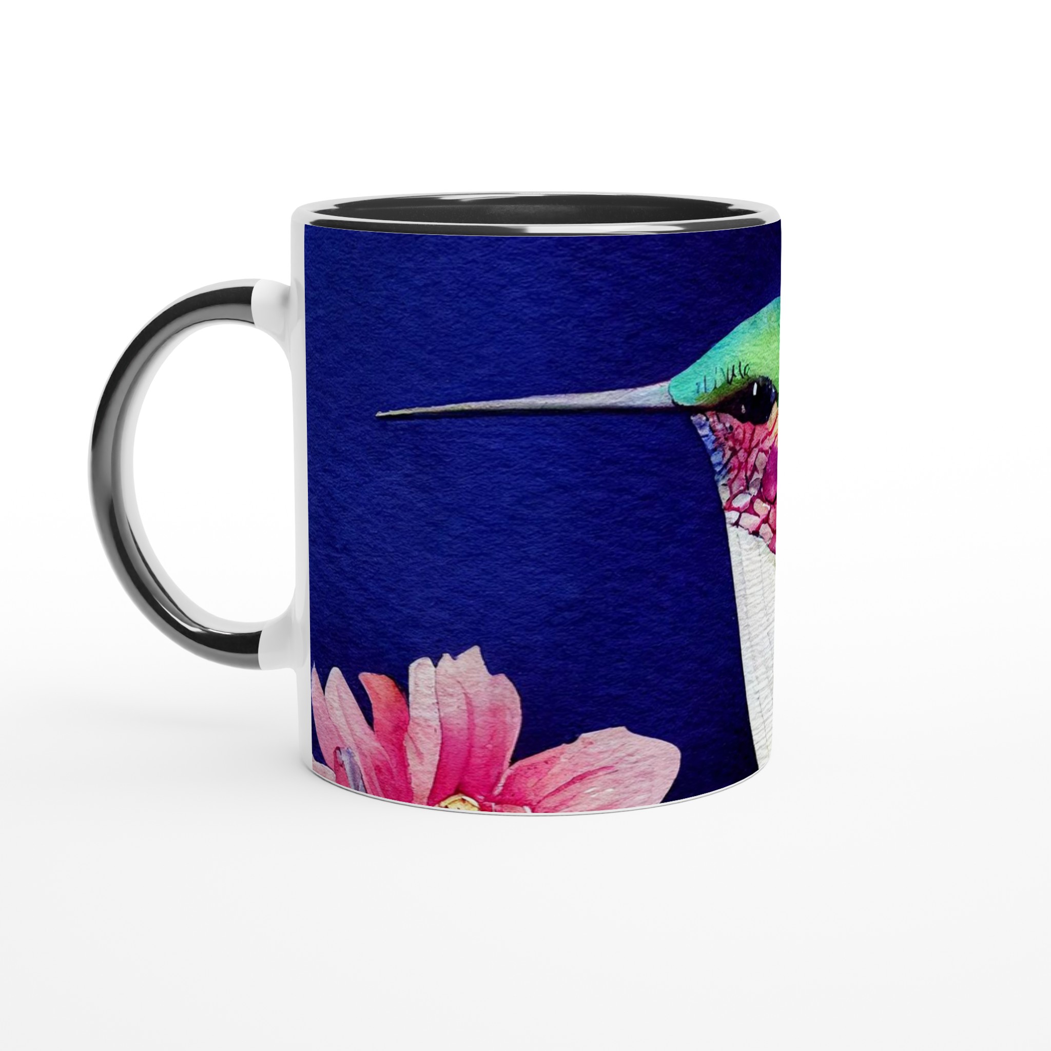 Vit 11oz keramisk mugg med färgstarkt kolibri- och blomtryck i ditt val av sju unika keramfärger 4 dcdc6cb2-7c4e-4b9d-92a8-bdd36217a619