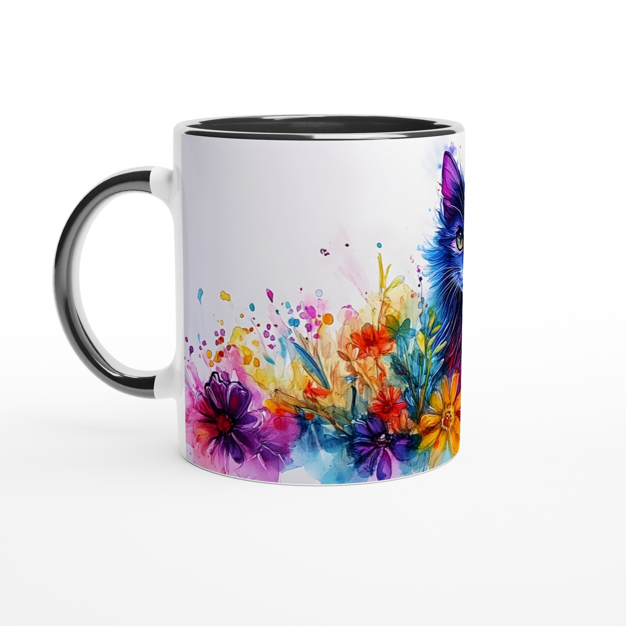 Färgsprakande Katt & Blommor Keramikmugg – 11oz Konstnärlig Kaffekopp för Katälskare 4 dce7688d-a92b-4699-9025-5d91b2877179