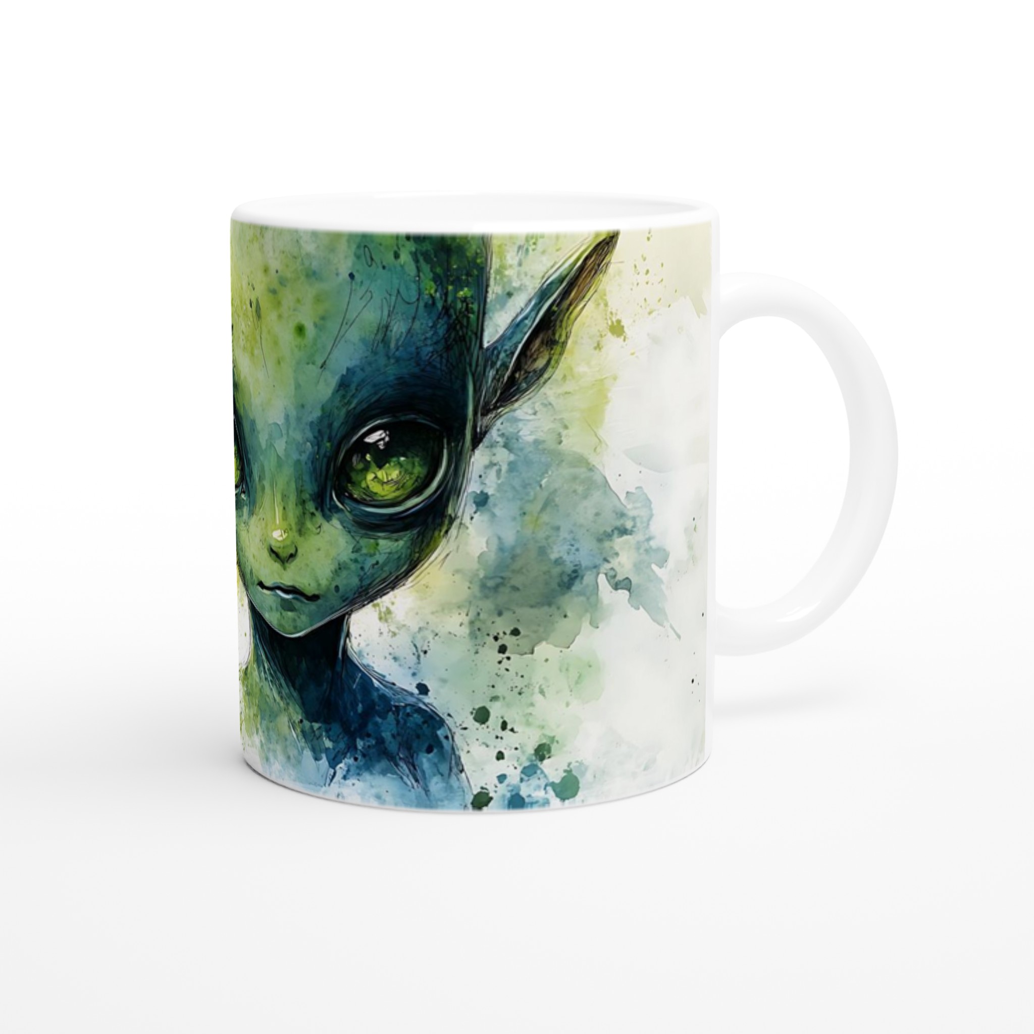 Mystisk Grön Alien Akvarell Mugg - 11oz Keramikmugg för Fantasifulla Dryckesstunder 9 dd0bd124-ee00-49a8-b574-72a2dc162fce
