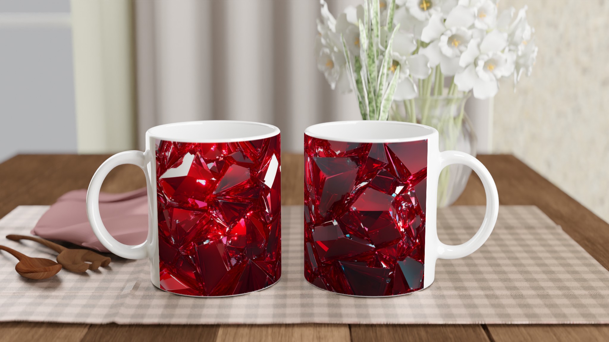 Rubinröd 11oz Keramisk Mugg – Geometrisk Kristall Design, Välj din Favoritfärg! 10 dd0ef09d-381b-47d7-b284-daac2d1d069a