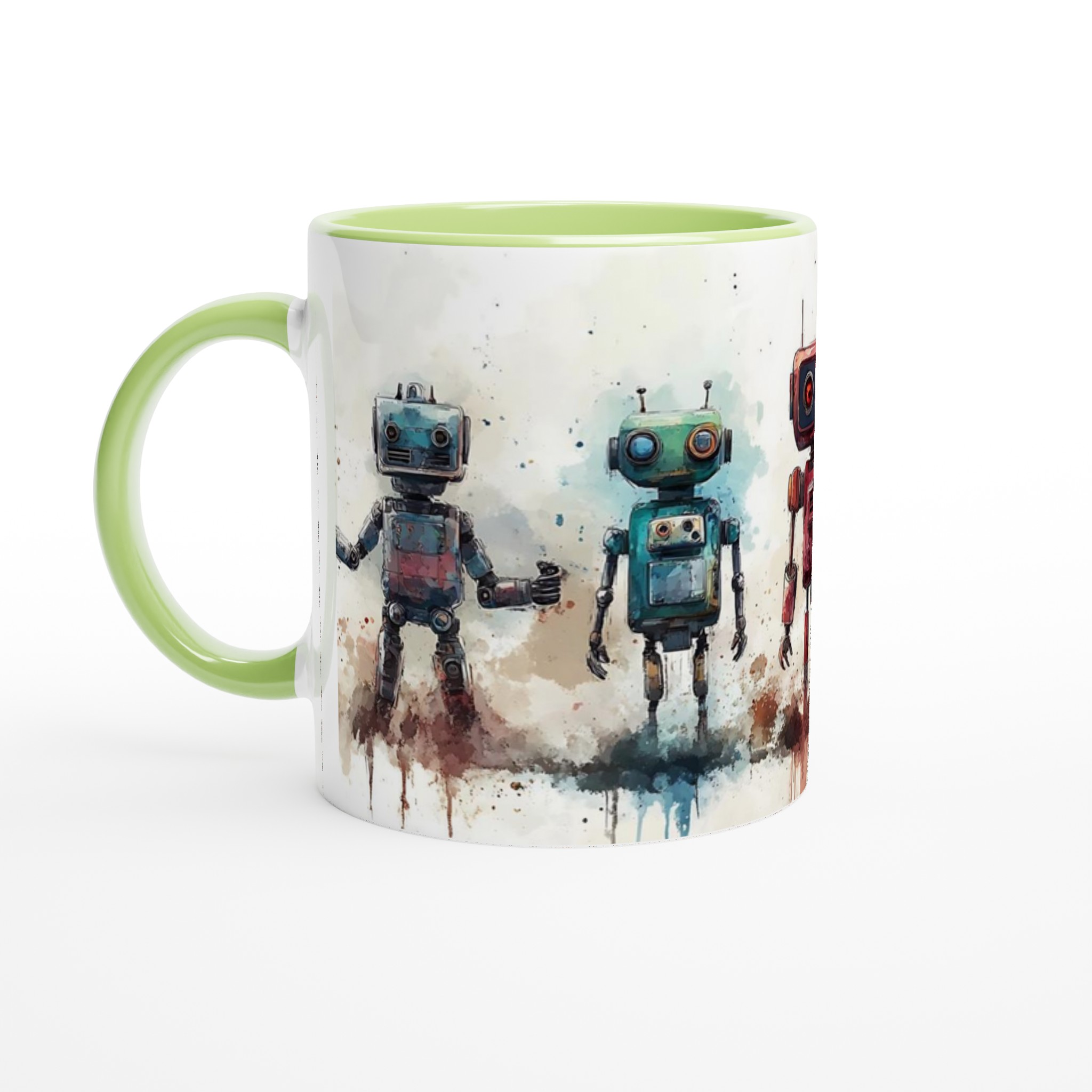 Retro Robot Vänner 11oz Keramikmugg – Konstnärlig Akvarell Design i Flera Färger 7 dd1c445c-4e70-4b92-affe-9019ff3cef42