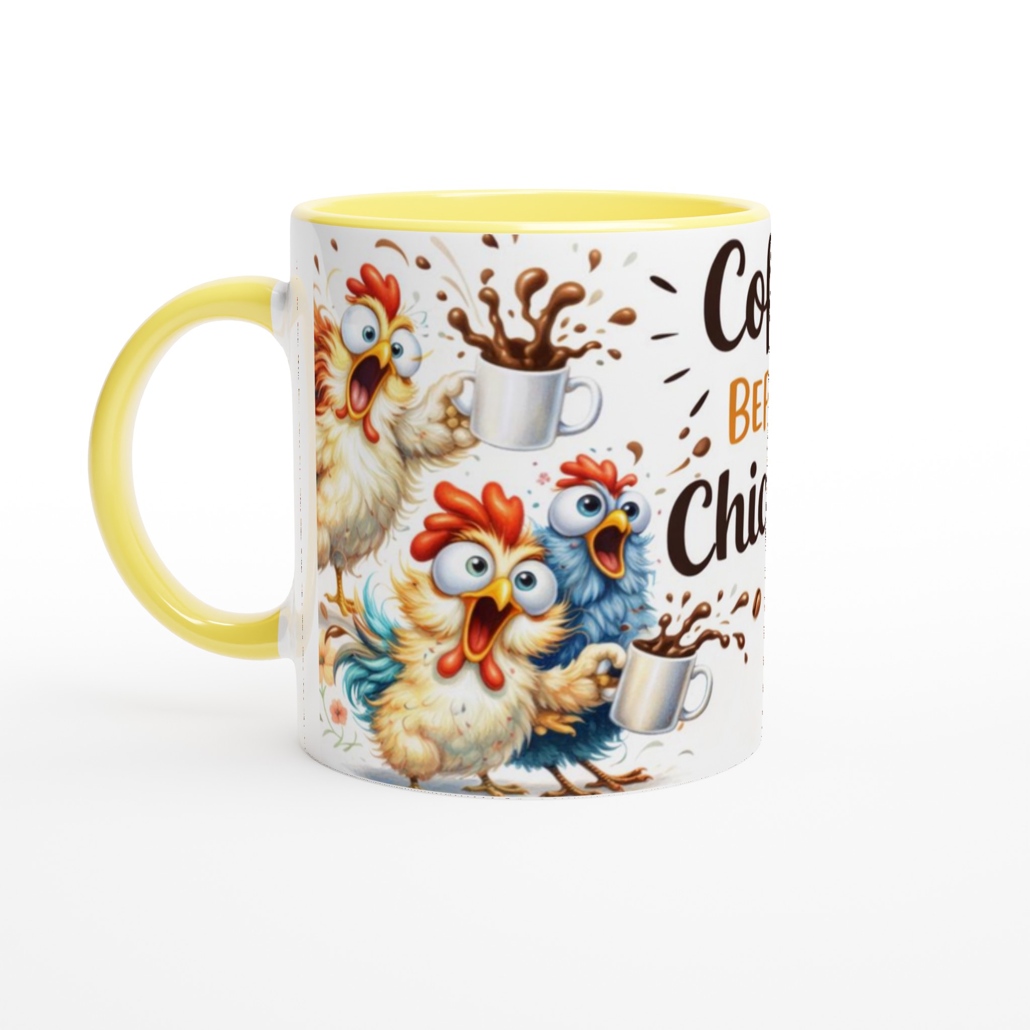 Vit 11oz keramisk mugg med livfullt kaffekycklingmotiv i flera färger 3 dd24a4f4-5620-4dc0-892a-b0a37cb6daa5